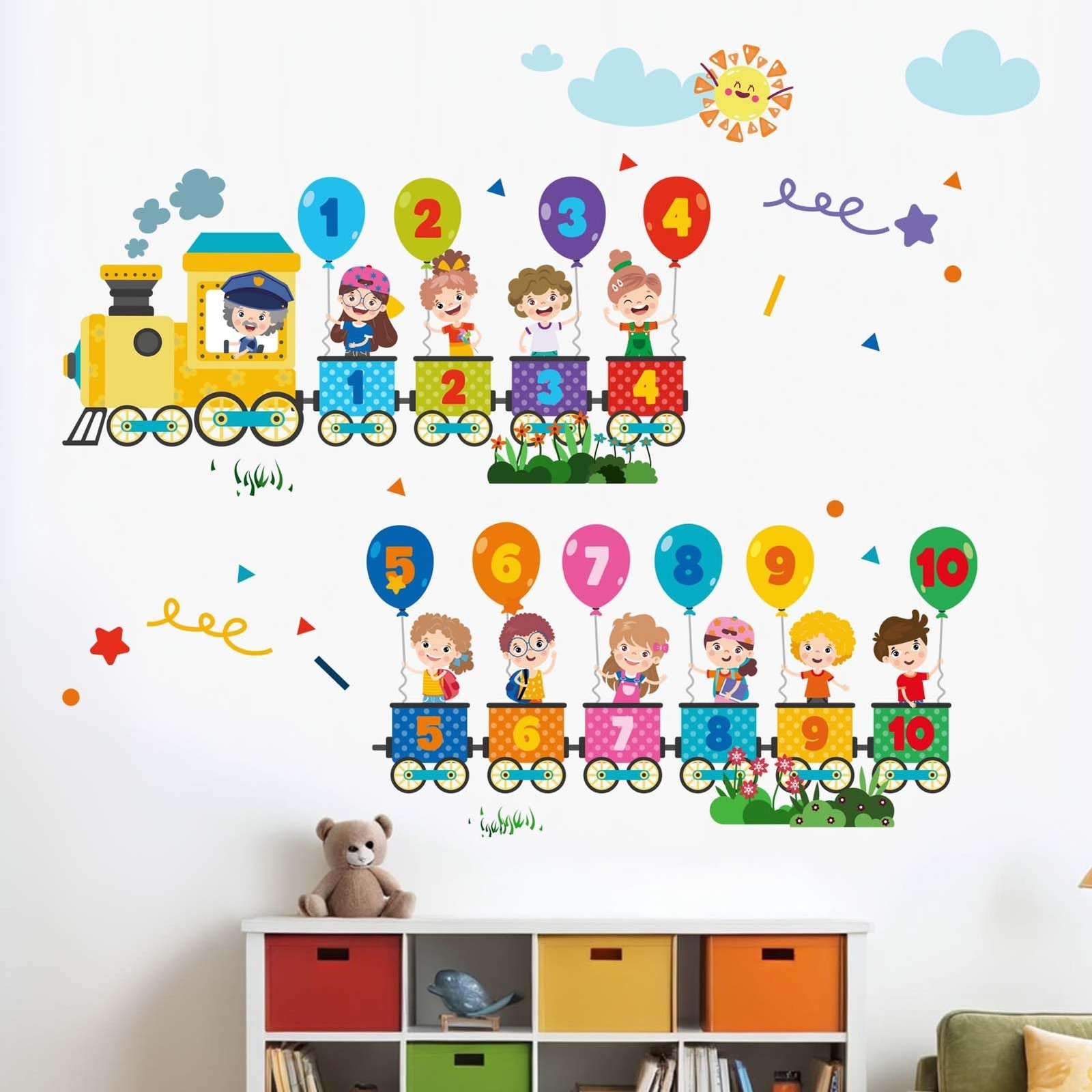 Train Number Wall Decals – Learning Figures Education Wall Stickers – Baby Bo…