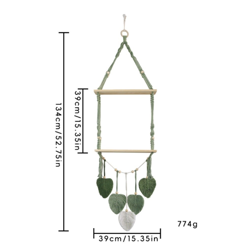 Green Woven Wall Shelf for Plants Bohemian Macrame For Living Room Decor