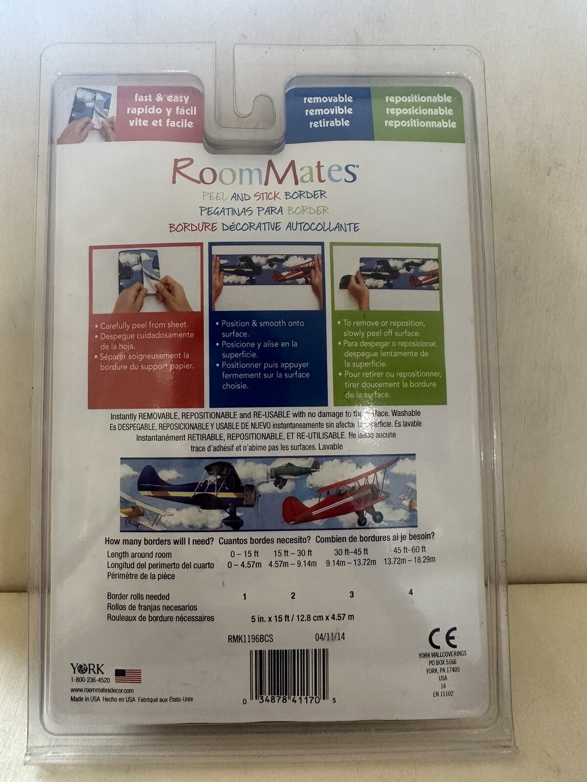RoomMates for Kids Airplanes Planes Vinyl Removable Peel Stick Border 5"x15'