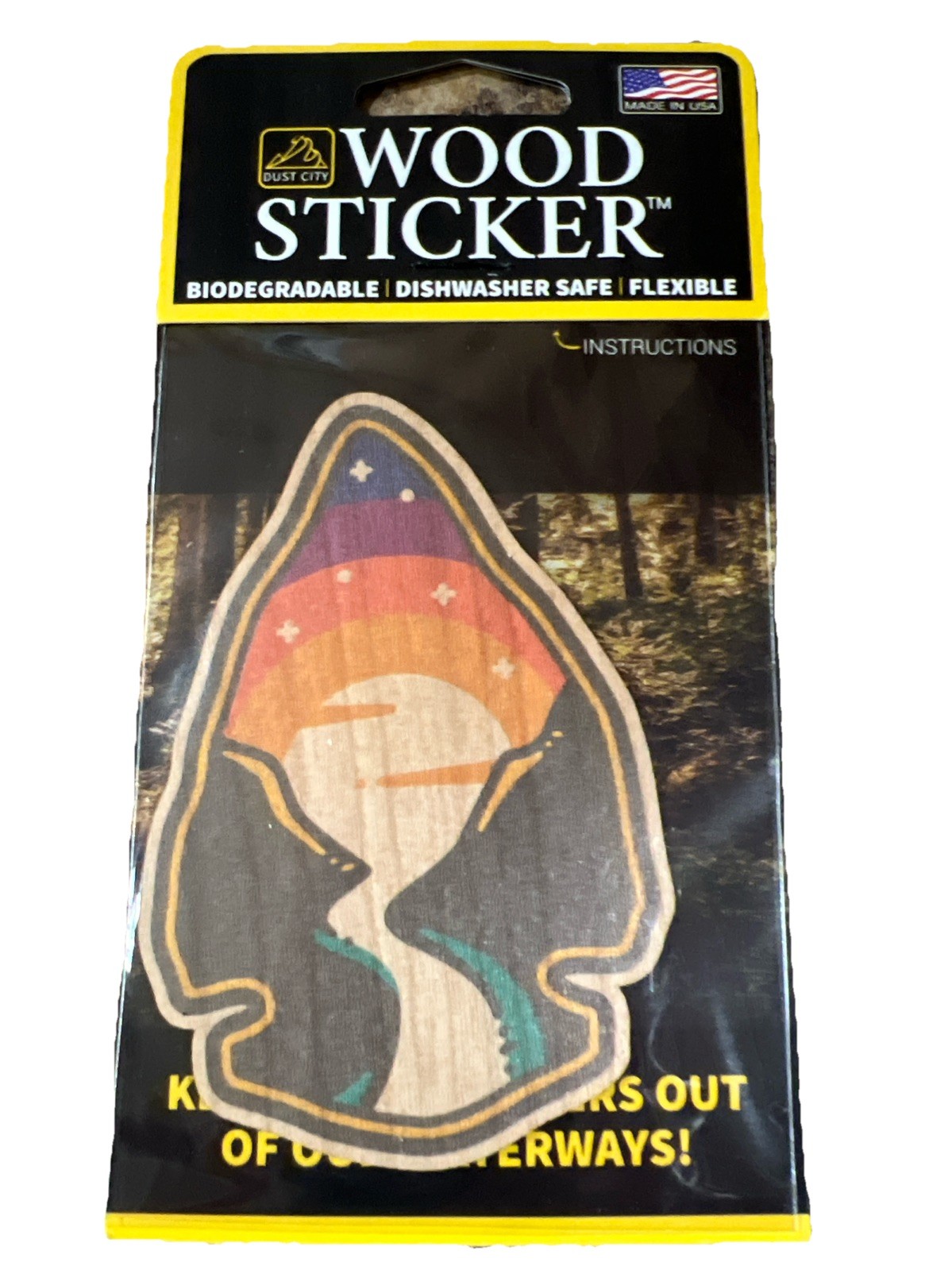 Arrowhead River Sunset WOOD Sticker Dishwasher SAFE Biodegradable Dust City NEW