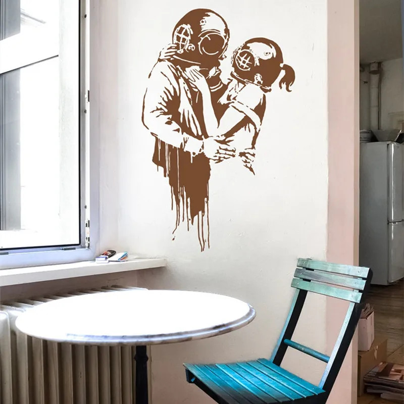 Banksy Wall Decal THINK TANK LOVE Street Sticker Scuba Diving Tank Girl Diver