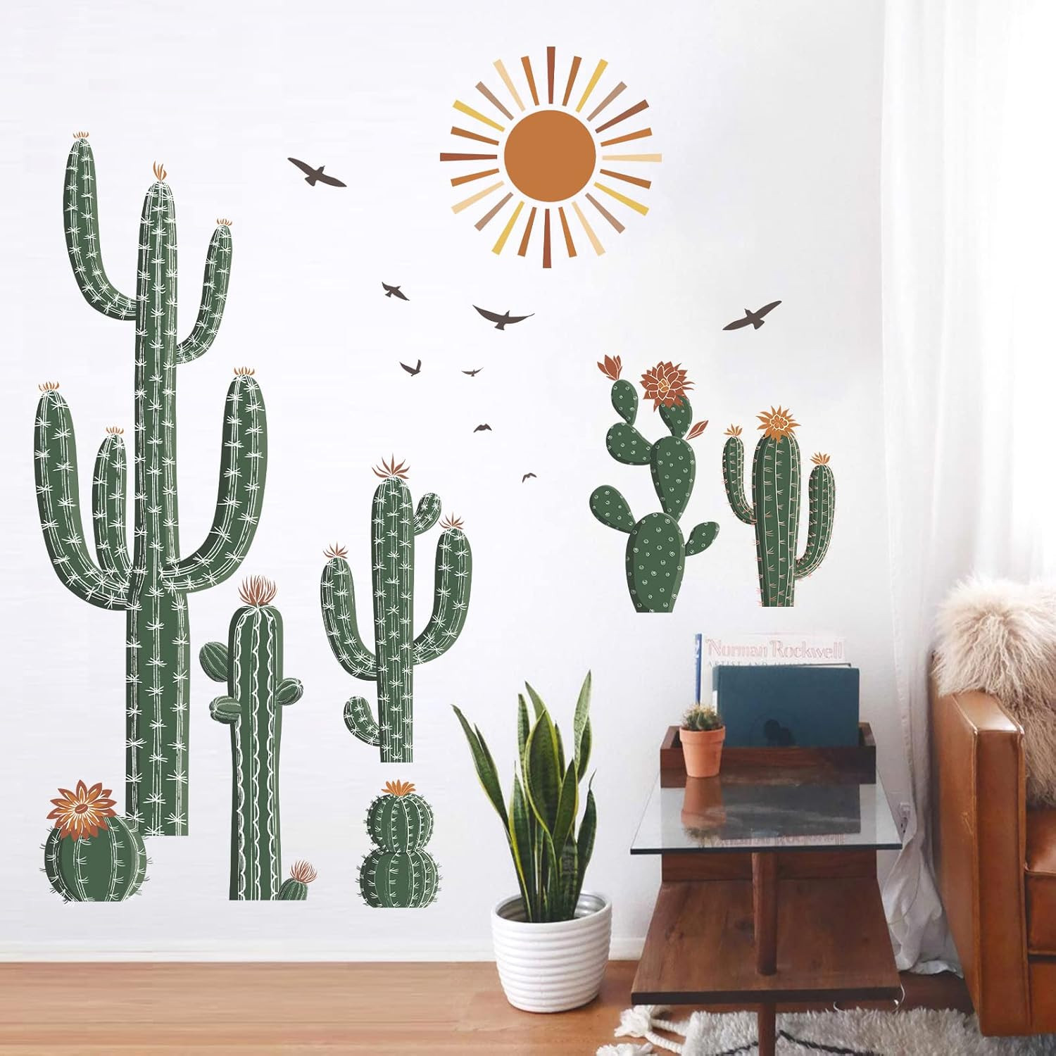 Boho Cactus Wall Stickers Tropical Cacti Green Plants Peel and Stick Wall Art De