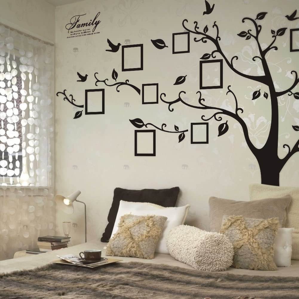 Large Family Tree Wall Deccor for Living Room, DIY Black Photo Frame Wall Decor