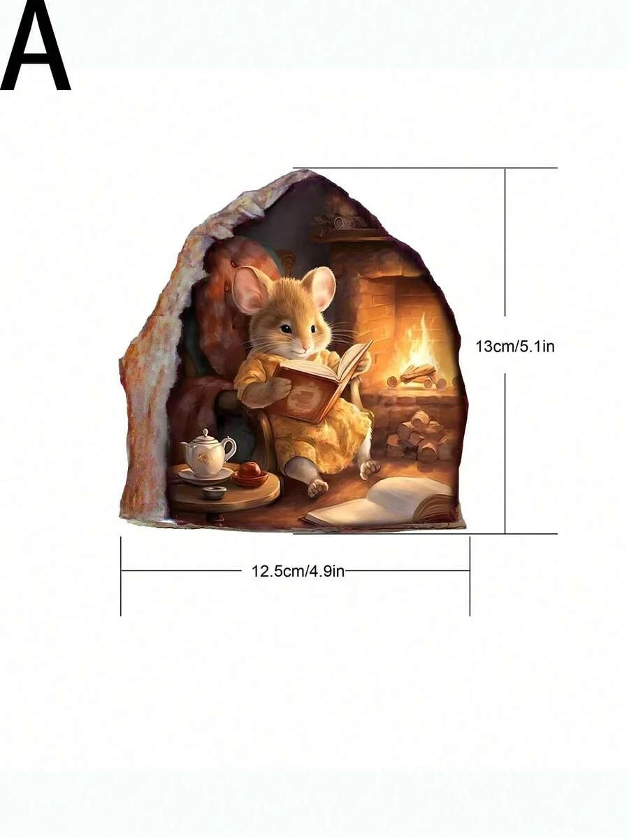 3D Mouse Hole Wall Stickers Funny Rat Wall Decals Kitchen Bedroom 3pcs