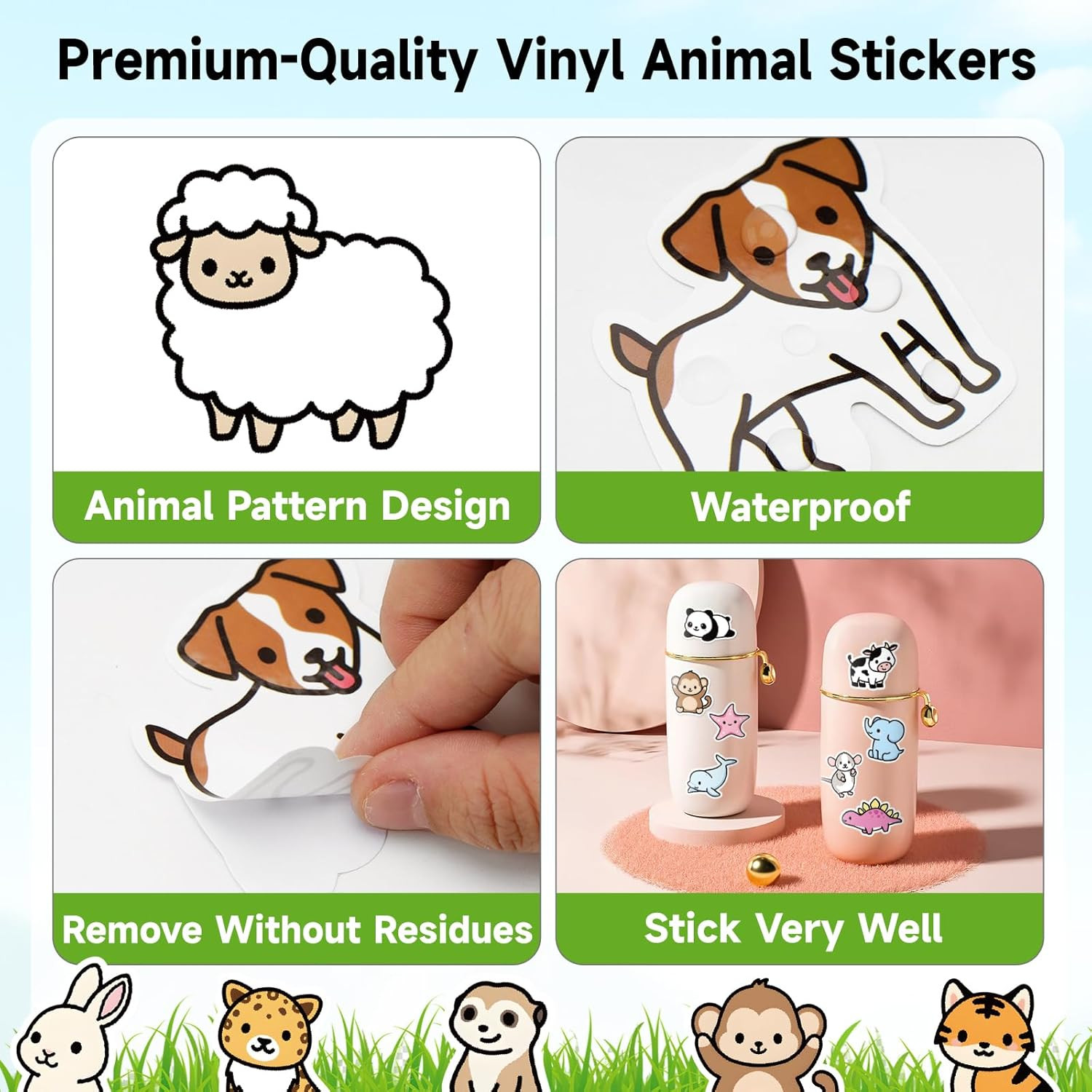 300 Pcs Animal Stickers for Kids Cute Vinyl Safari Pet Reward Classroom Stickers