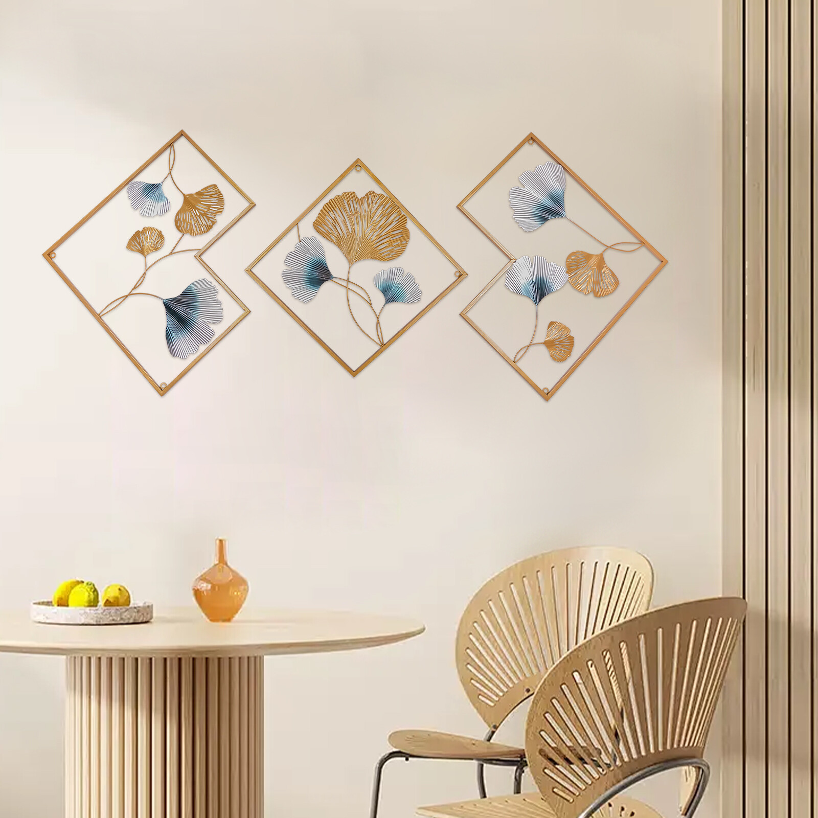 Wall Sculptures Home Decor Golden Ginkgo Leaf 3d Wall Metal Art For Home Decor