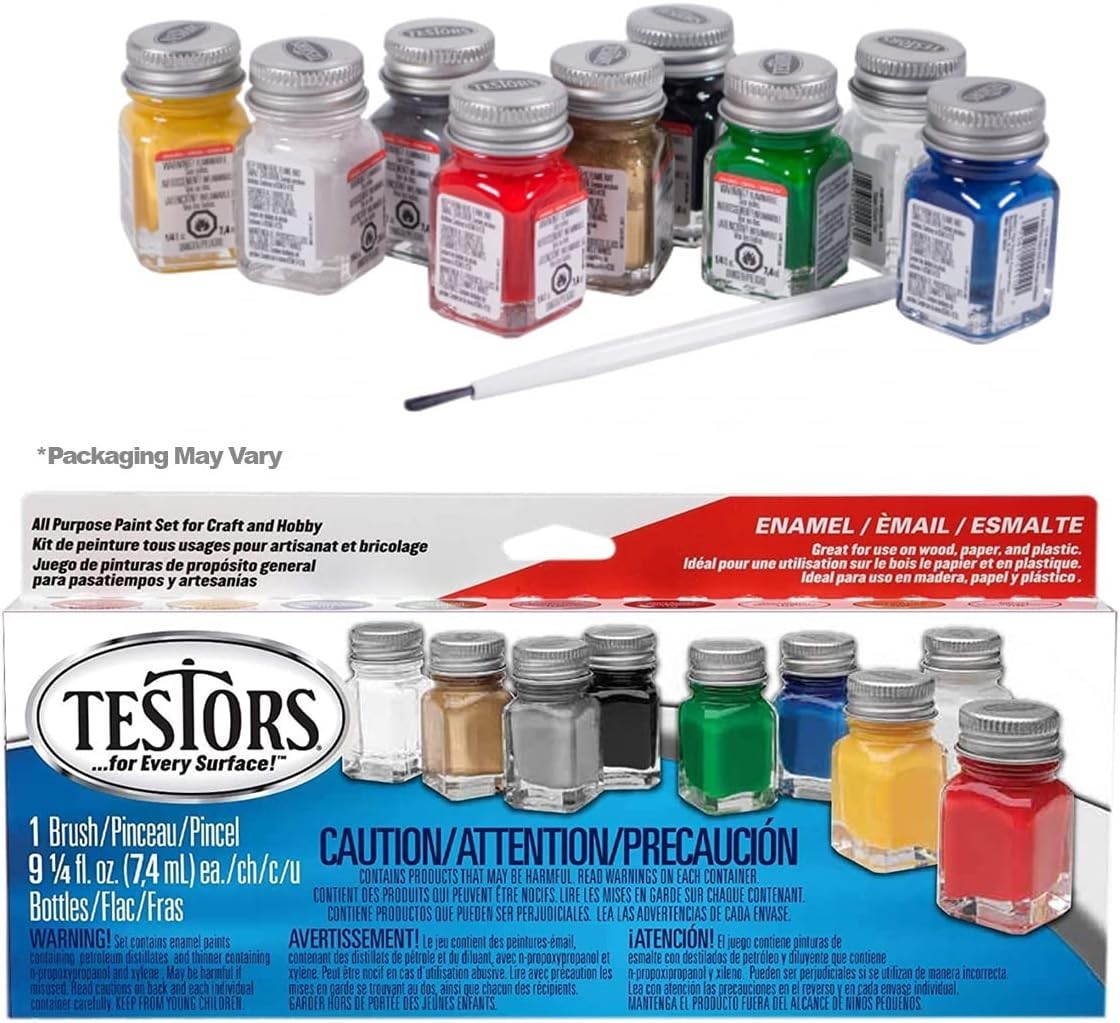 Testors Enamel Model Paint Set & Pixiss Accessory Kit – 10 Colors & Tools