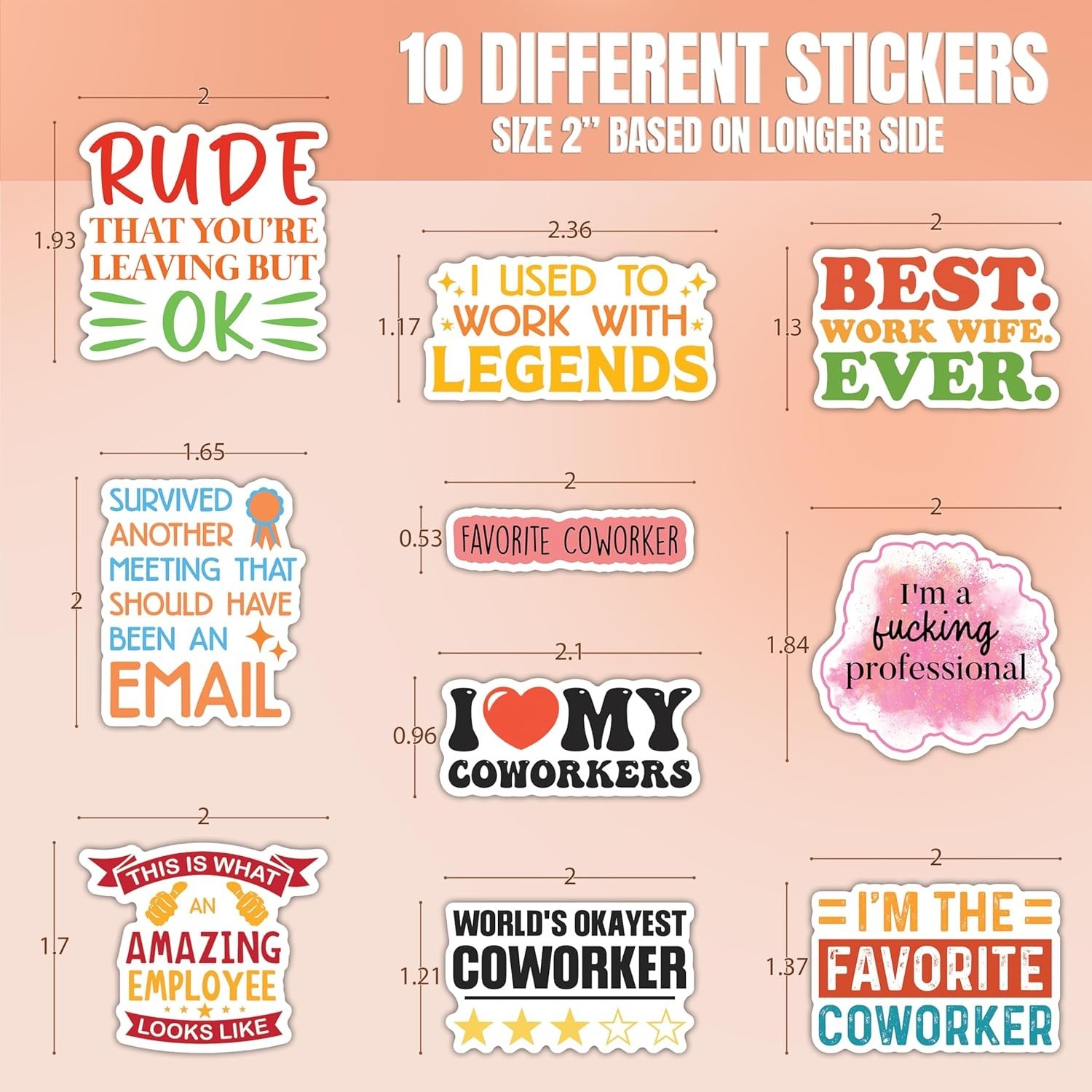 10pcs Coworker Sticker Best Coworker Ever Sarcastic Work Quote Office Humor Gift