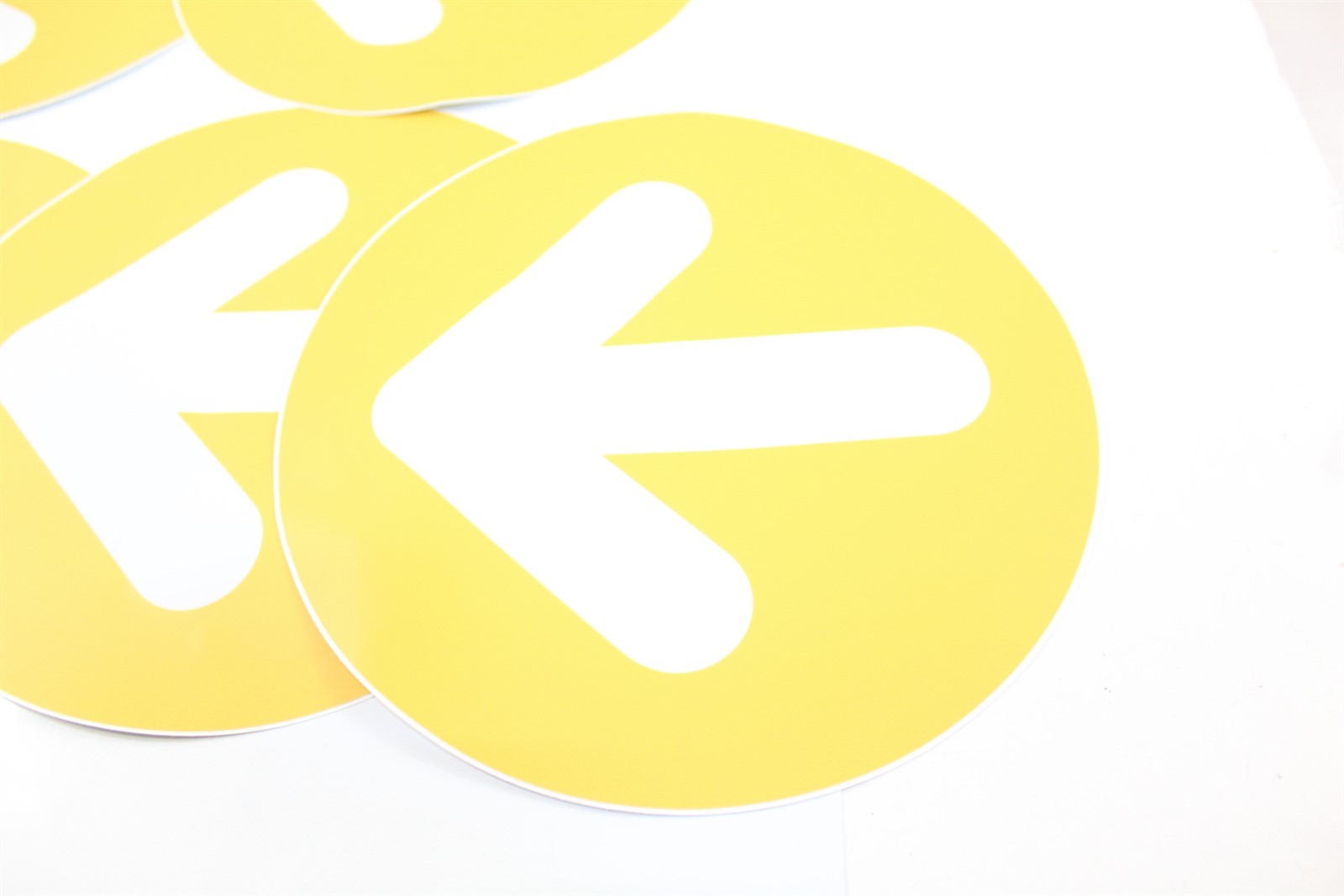 Directional Sticker Packet Yellow with White Arrows 9" Diameter Set of 5
