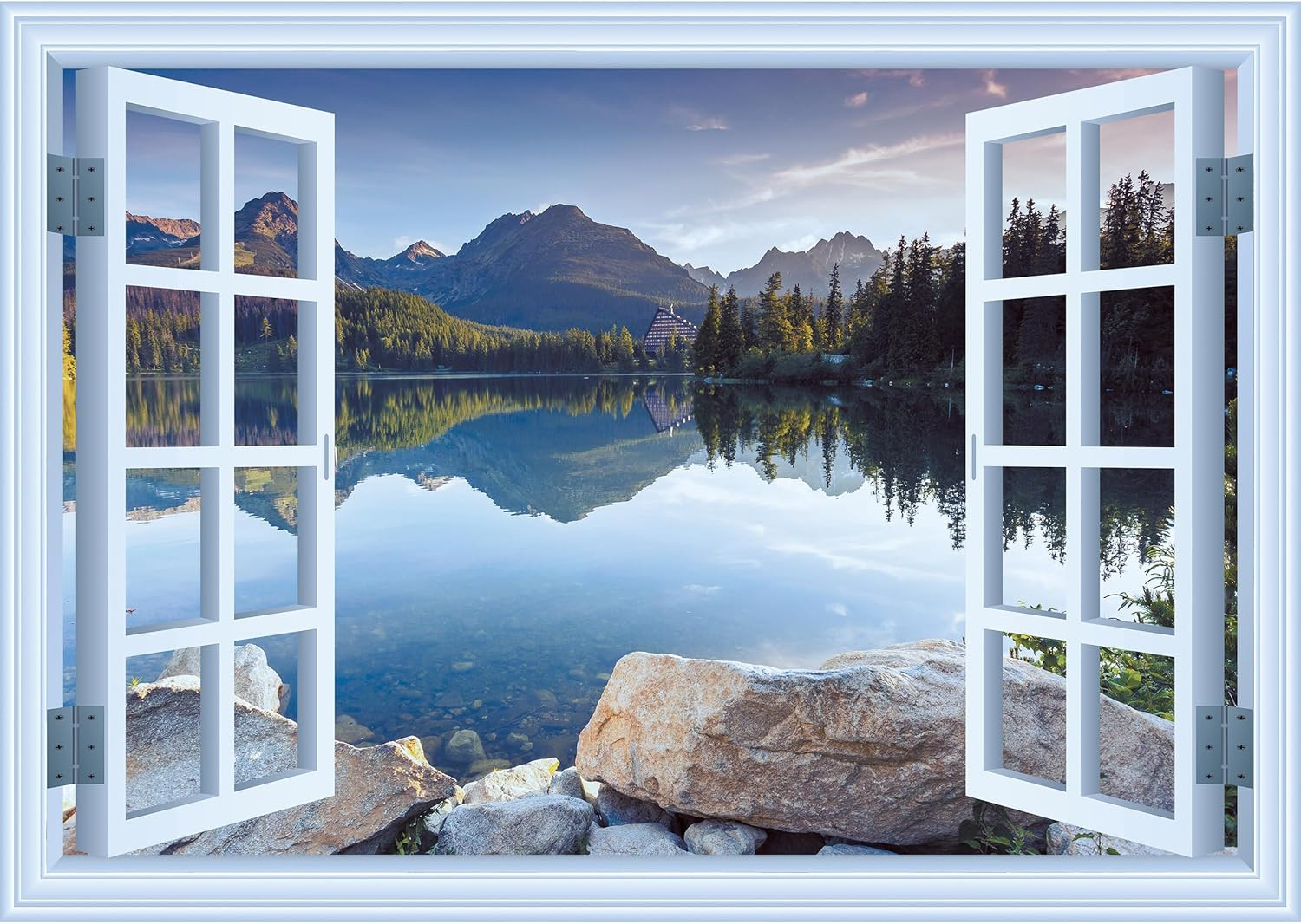 Fake Window Wall Sticker – Shoreline Lighthouse Faux Window Wall Mural for Wall