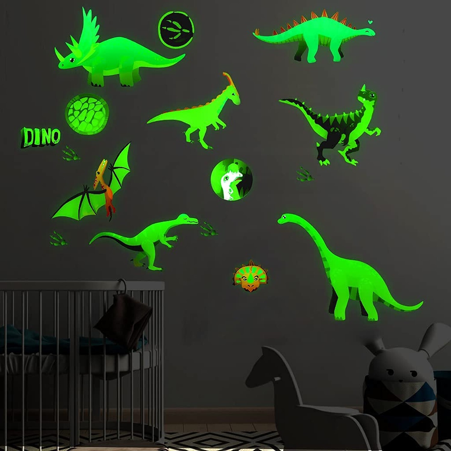 Alnicov 17 PCS Wall Stickers,Glowing in Dark Dinosaur Wall Stickers,DIY Remov…