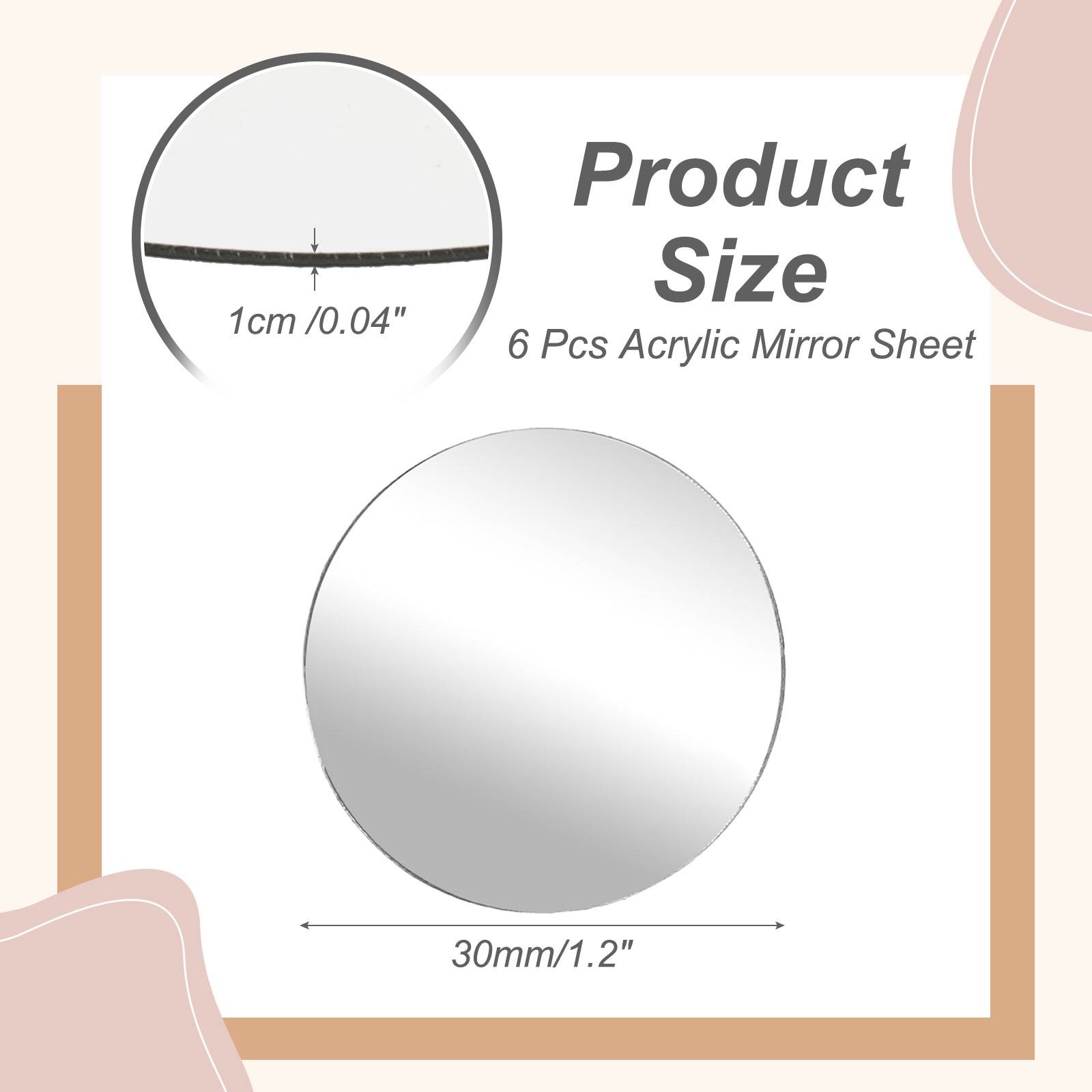6Pcs Acrylic Mirror Sheet, 1.2" Circle Self Adhesive Mirror