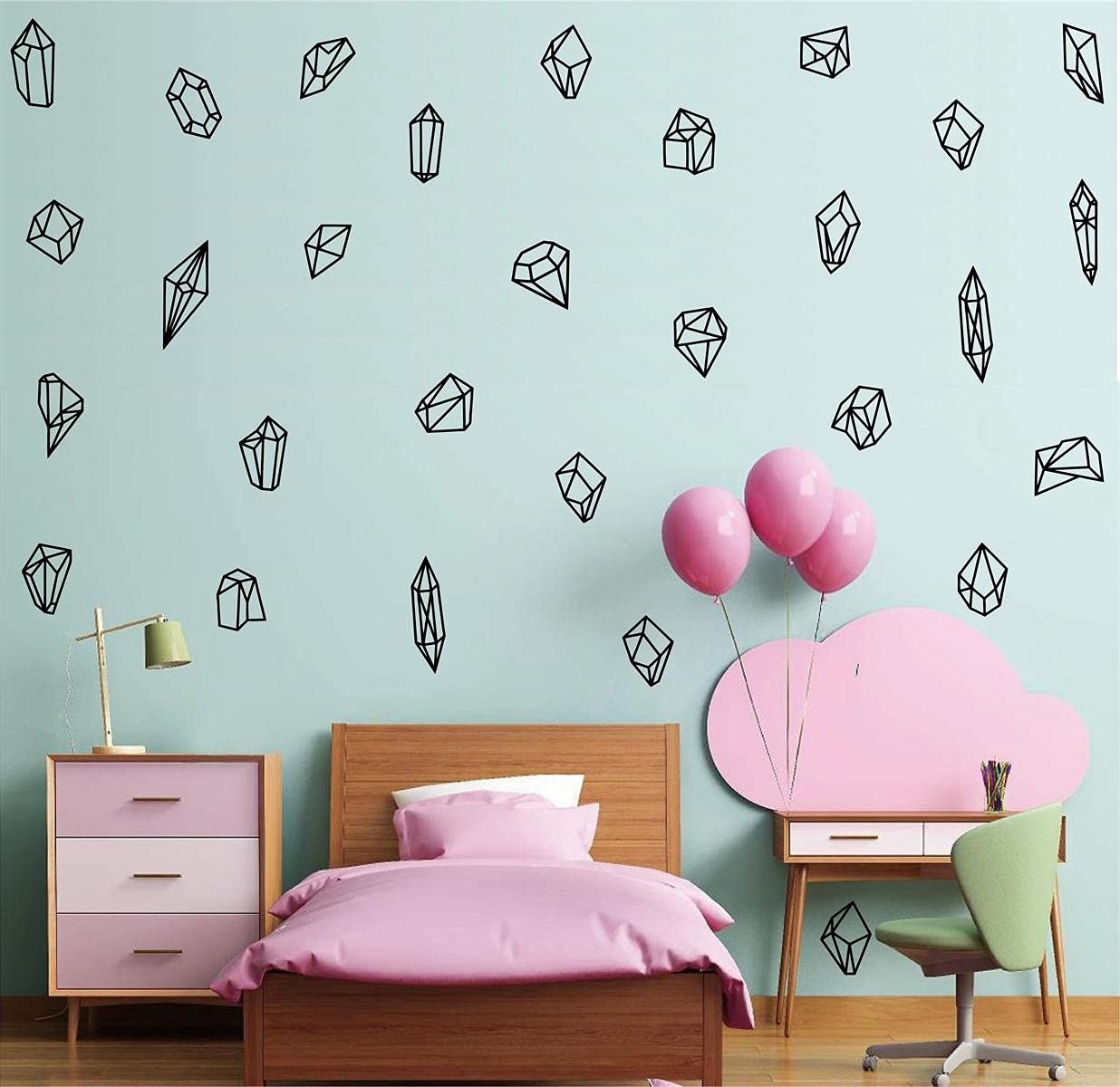 50 pcs Geometric Shapes & Gems Wall Stickers Home Decor Vinyl Decals for Room…