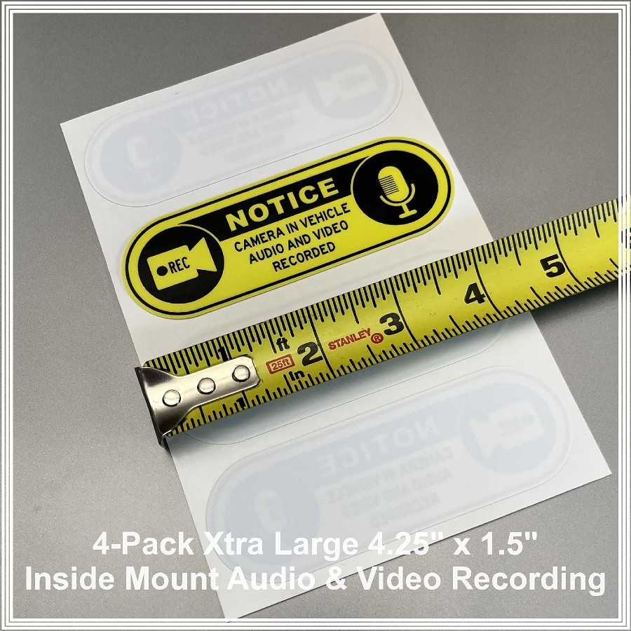 Camera in Car Recording Video XL 4-Pack INSIDE MOUNT Decals Yellow Blac 4.25×1.5
