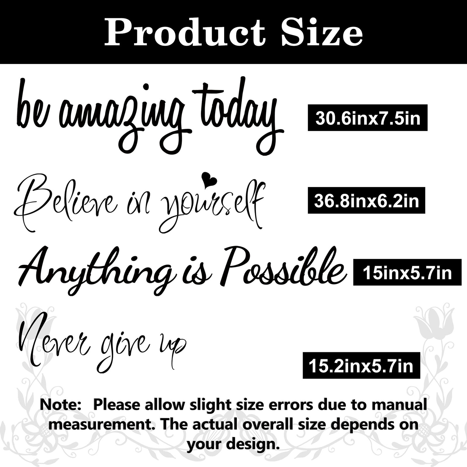 Large Inspirational Quote Wall Decals, Removable Positive Saying Lettering St…