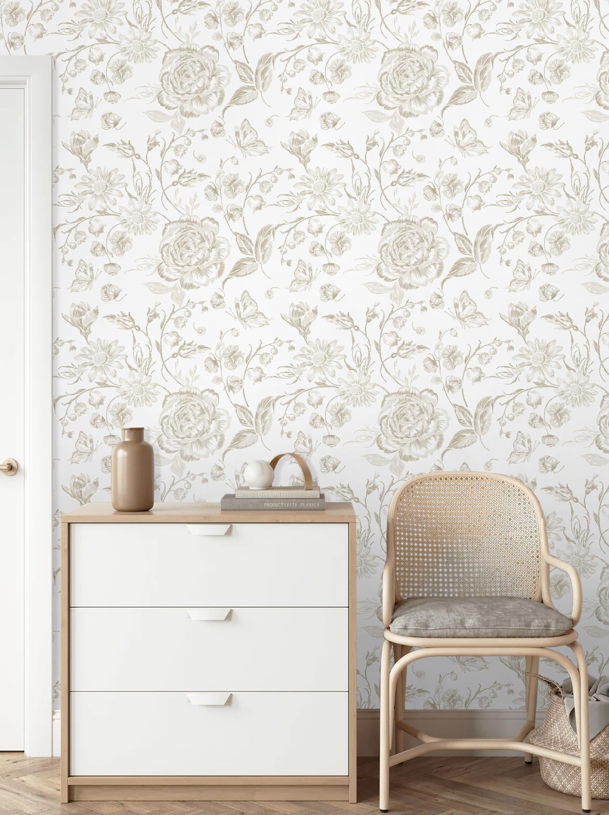 Floral Peel and Stick Wallpaper Boho Beige Contact Paper Neutral Farmhouse Vi…