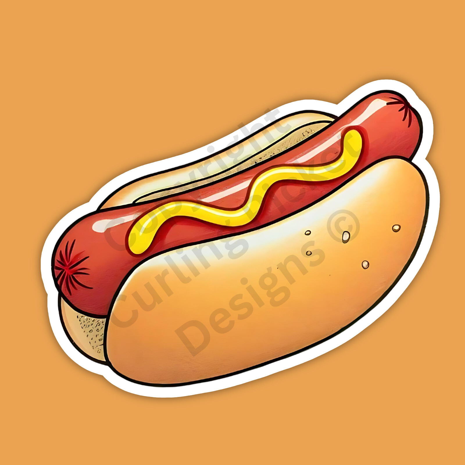 Hot Dog on a Bun with Mustard Food Barbecue 3" Vinyl Sticker
