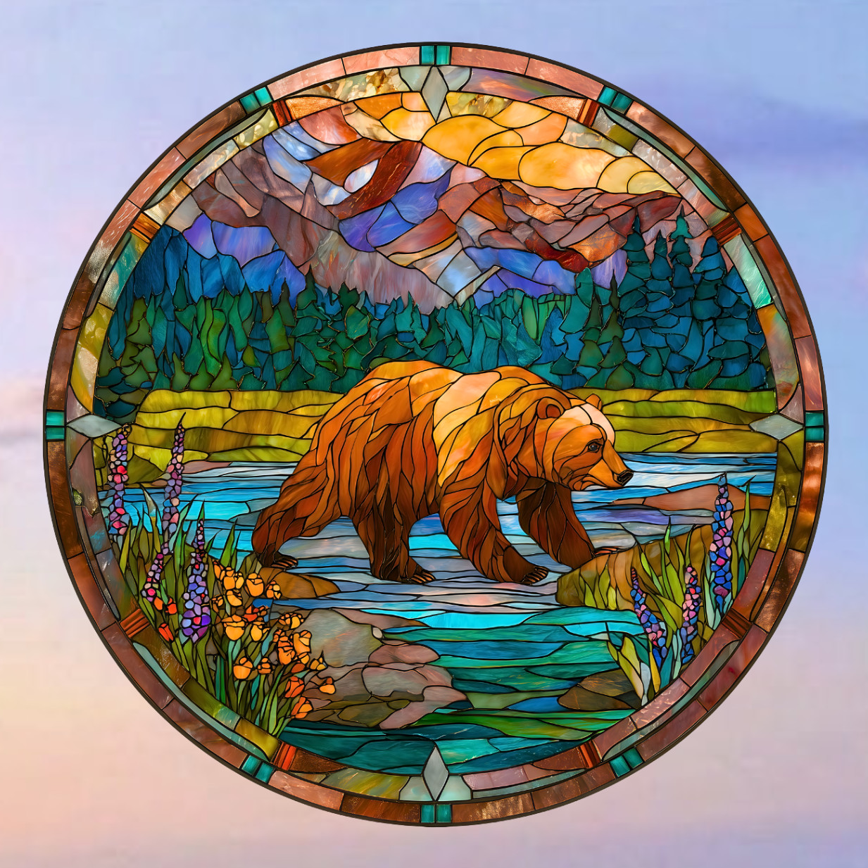 Bear Faux Stained-Glass WINDOW CLING Sun-catcher Size 8"