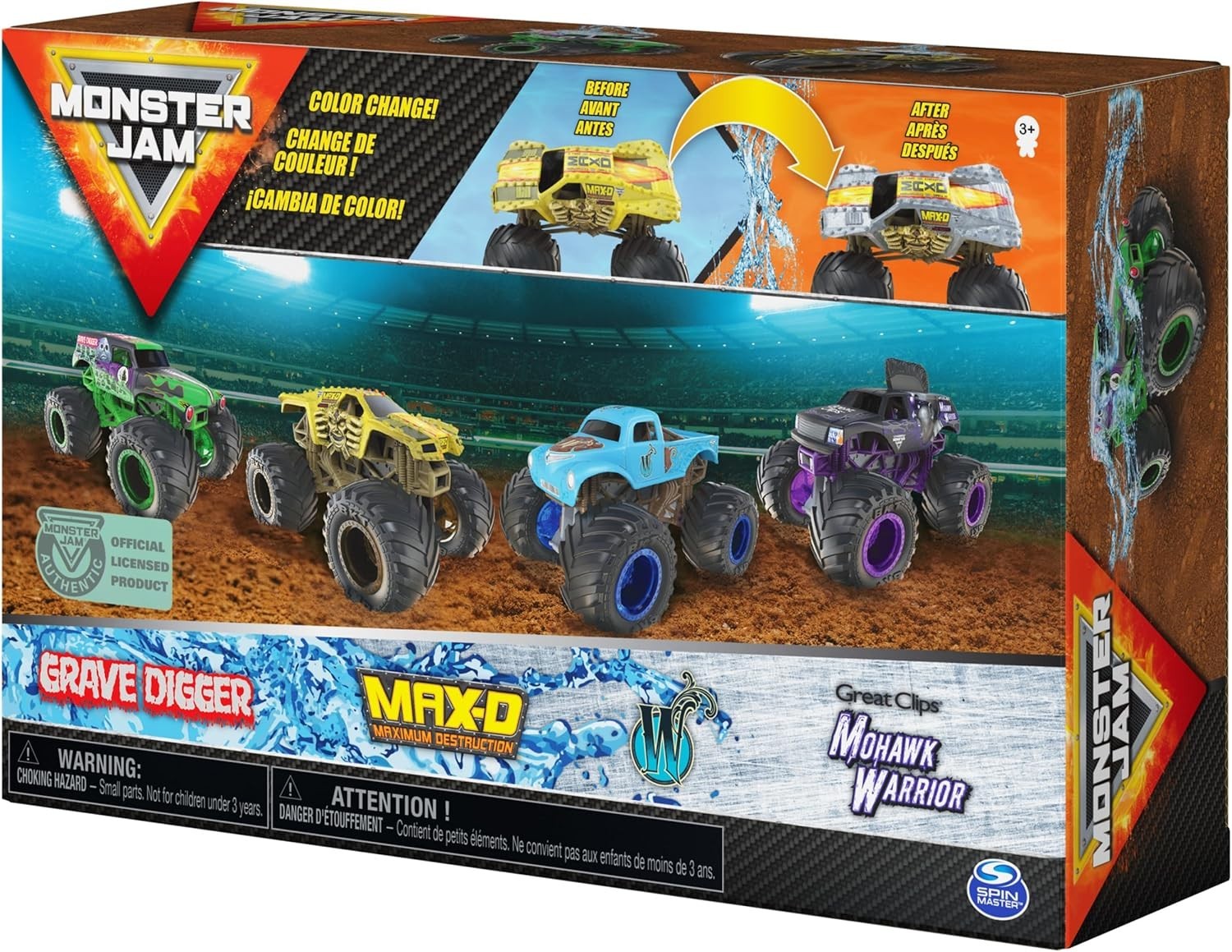 Official Reveal the Steel 4-Pack of Color-Changing Die-Cast Monster Trucks,…
