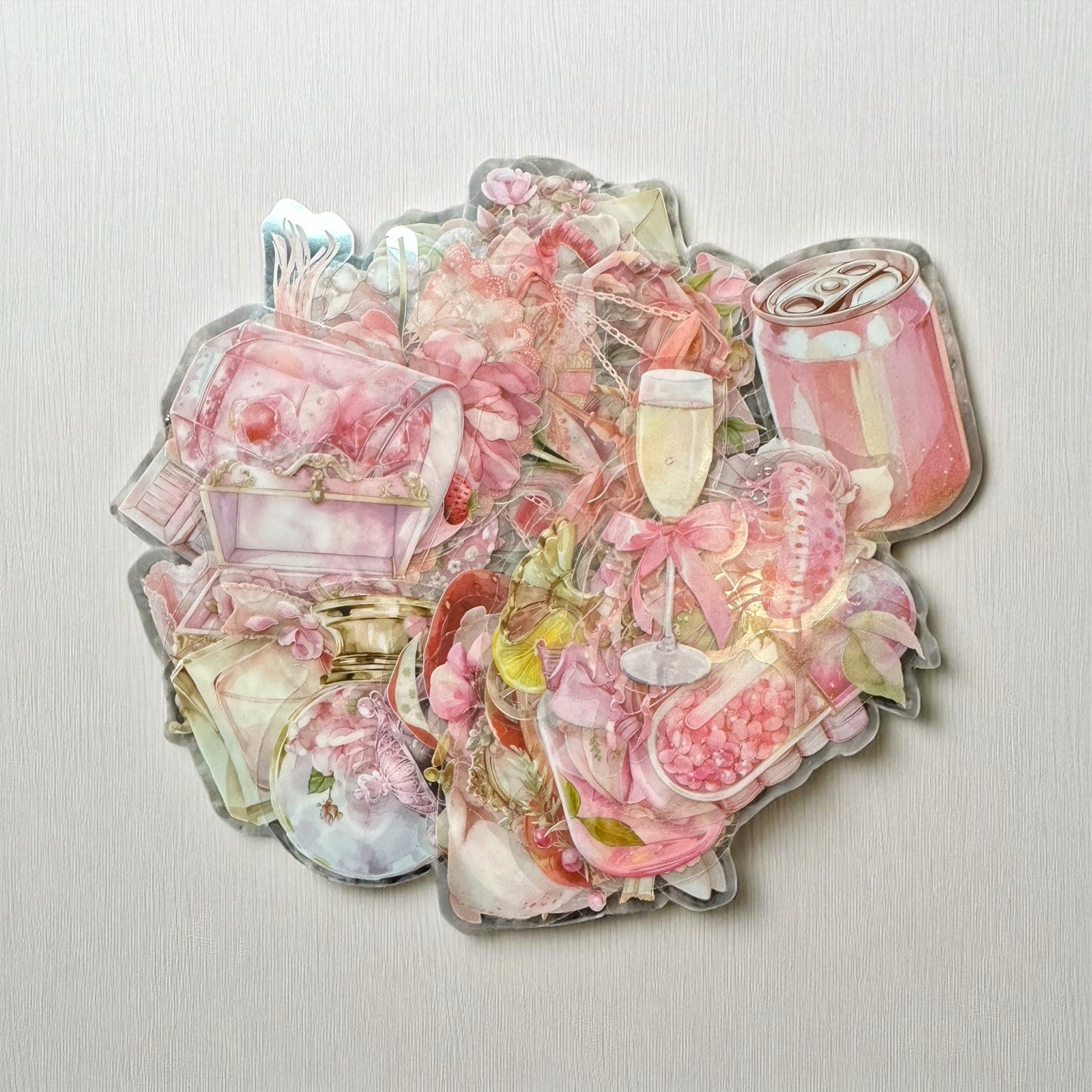 Stickers 50 Pink Transparent Antique Style Junk Journal Scrapbook Decals New