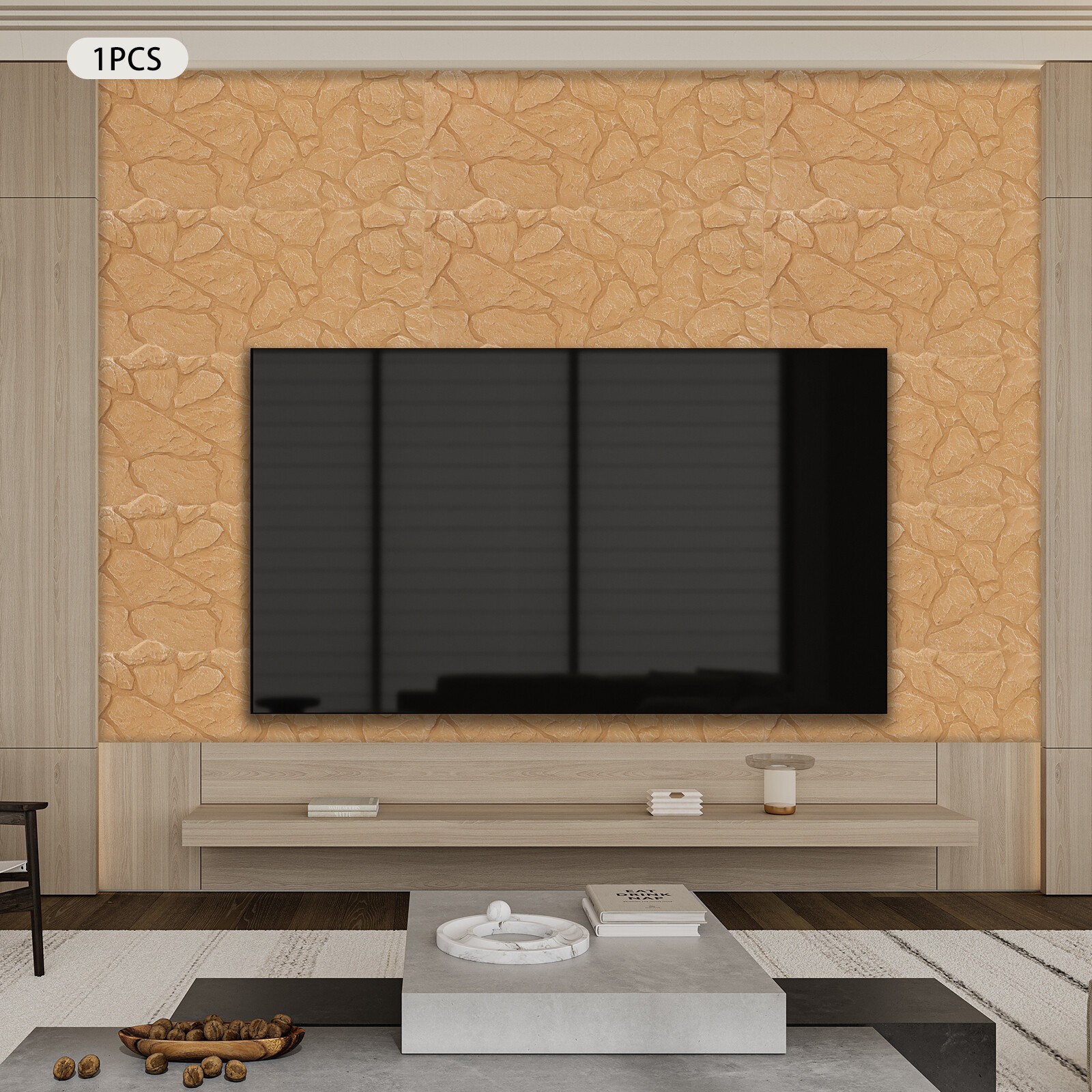 3D Faux Stone Wall Panel for Interior Exterior Decor PU Wall Panel Light Brown
