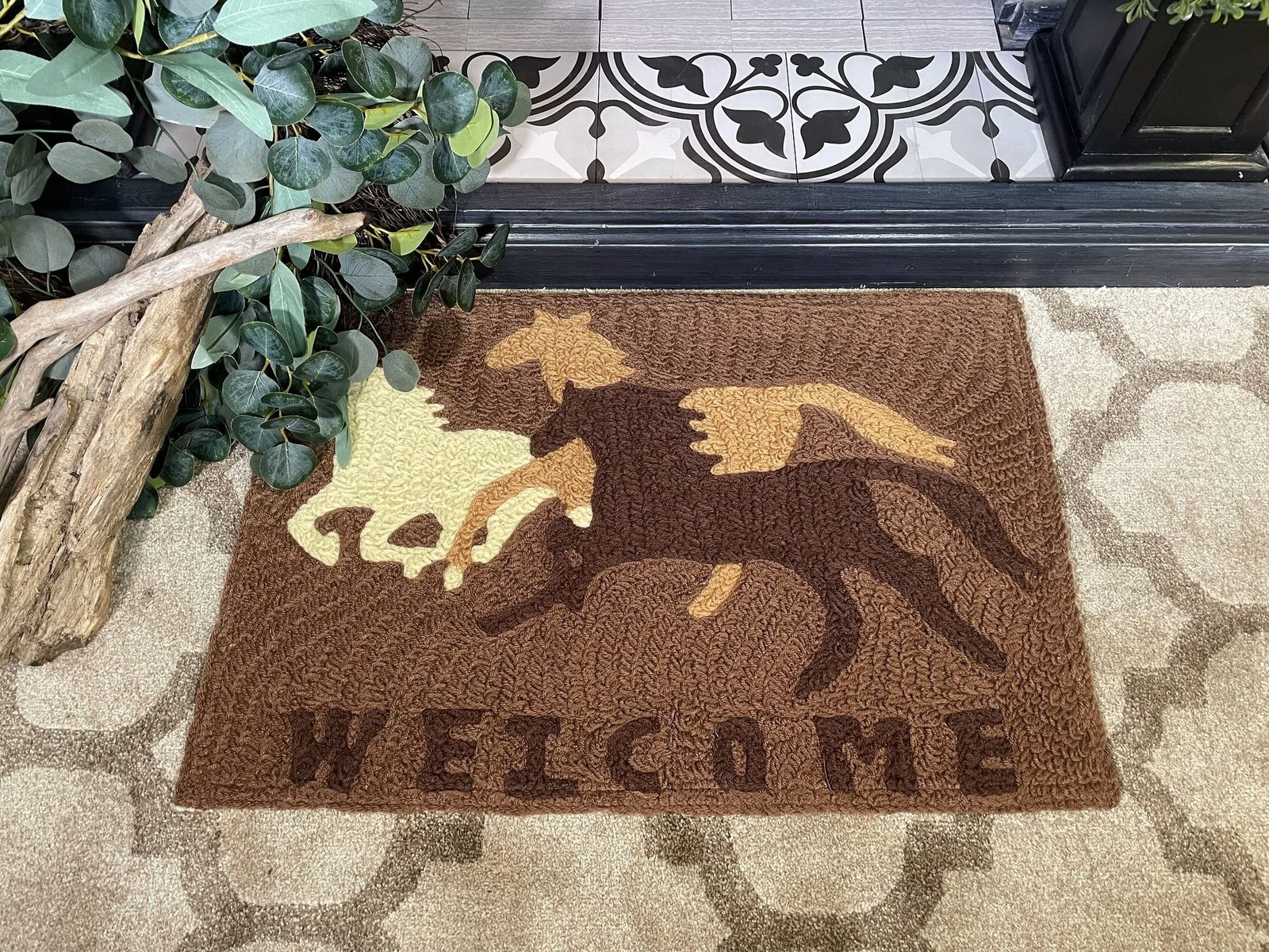 Jellybean Indoor/Outdoor Decorative Welcome Horses Accent Rug – 20" X 30"