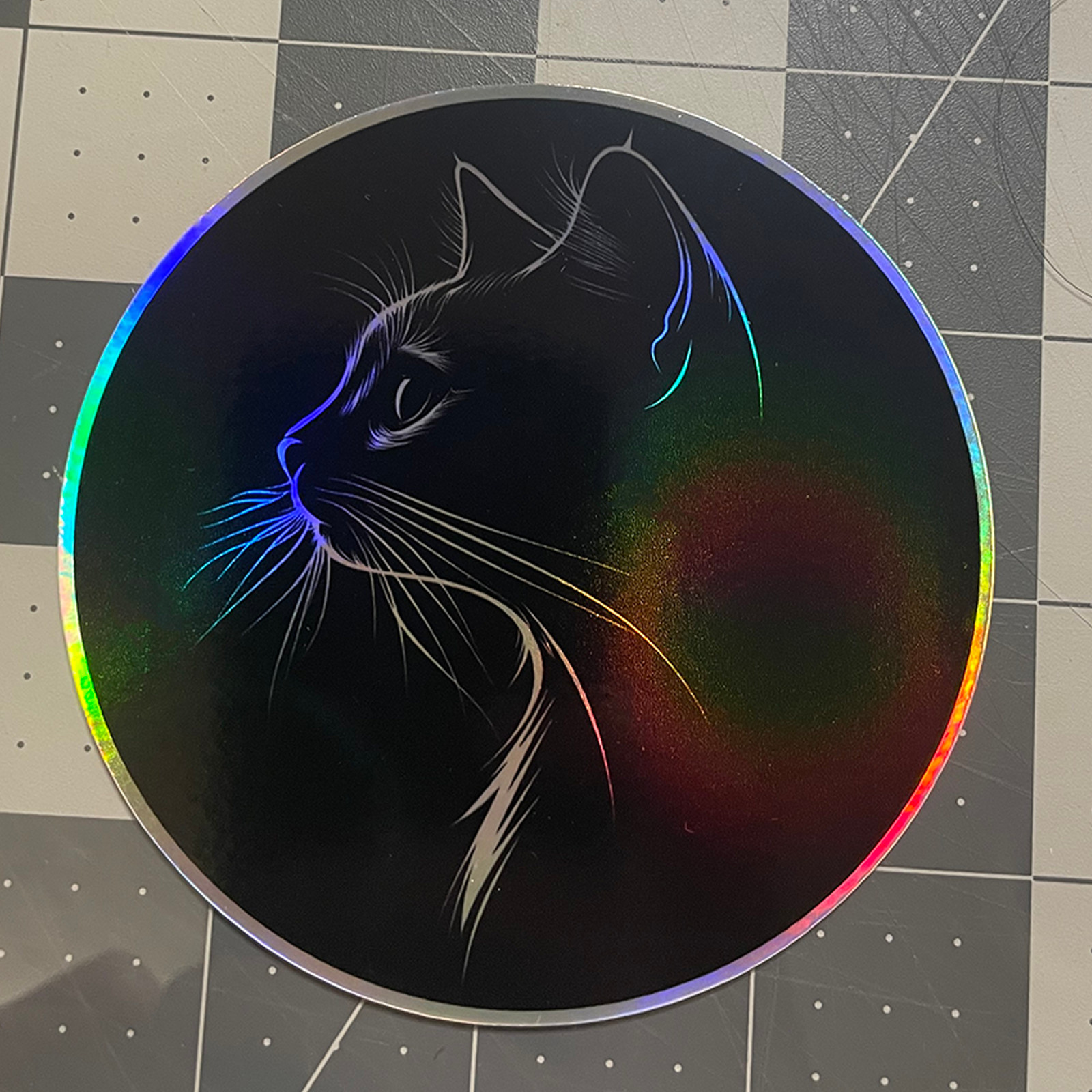 Holographic Rainbow Cat Sticker – Elegant Feline Profile Vinyl Art