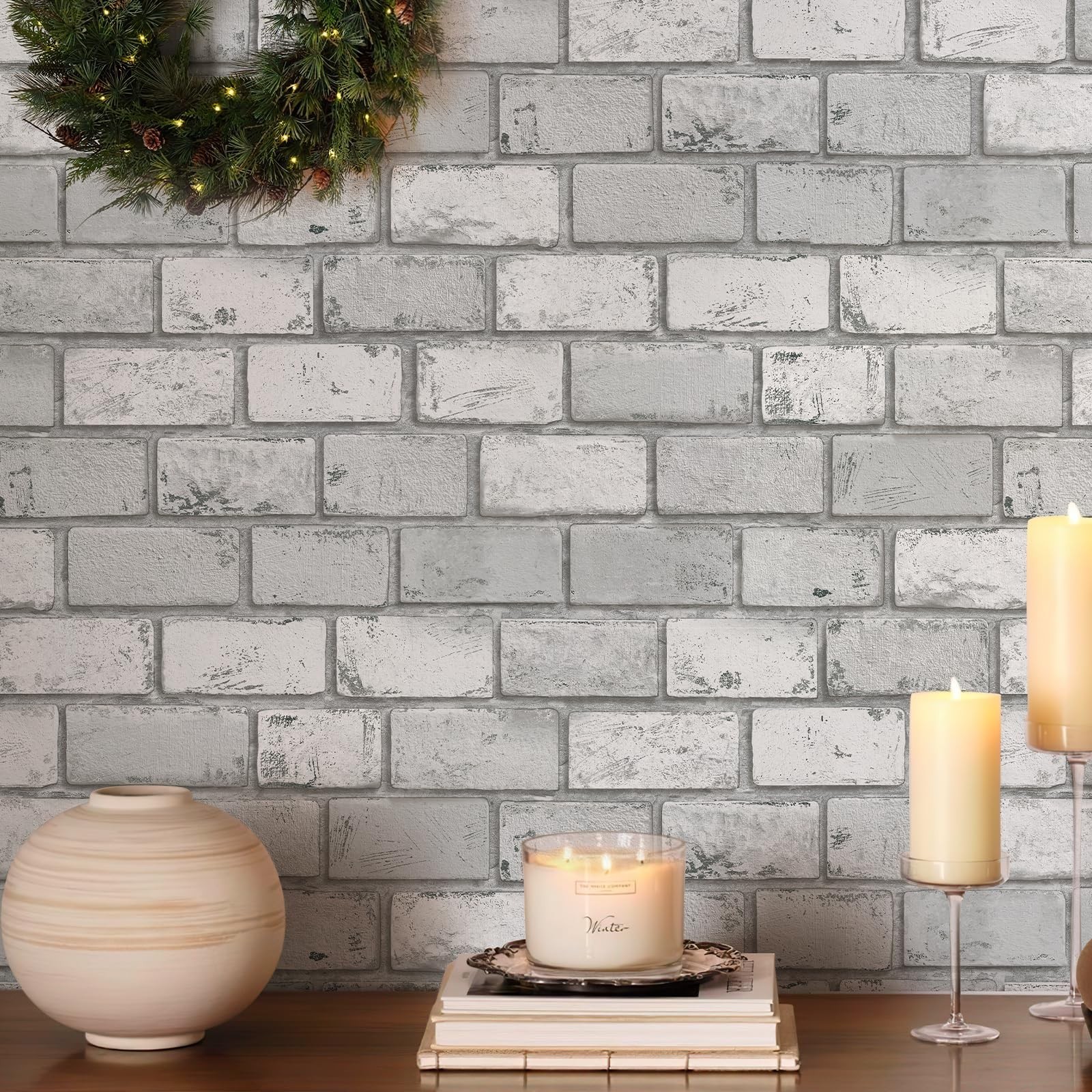 Brick Wallpaper Peel and Stick, Removable Vintage Grey Self Adhesive Stone Wa…