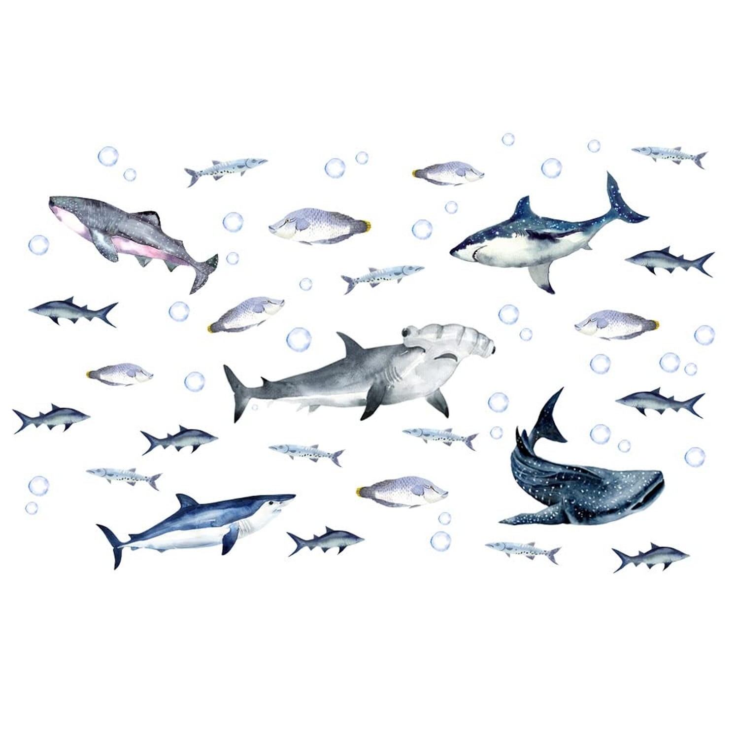 Sharks Wall Stickers Watercolor Sharks Wall Decals Peel and Stick Wall Decals…