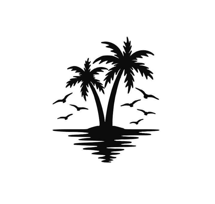 Palm Trees on Island Vinyl Decal Sticker -Multiple Colors & Sizes- FREE SHIPPING