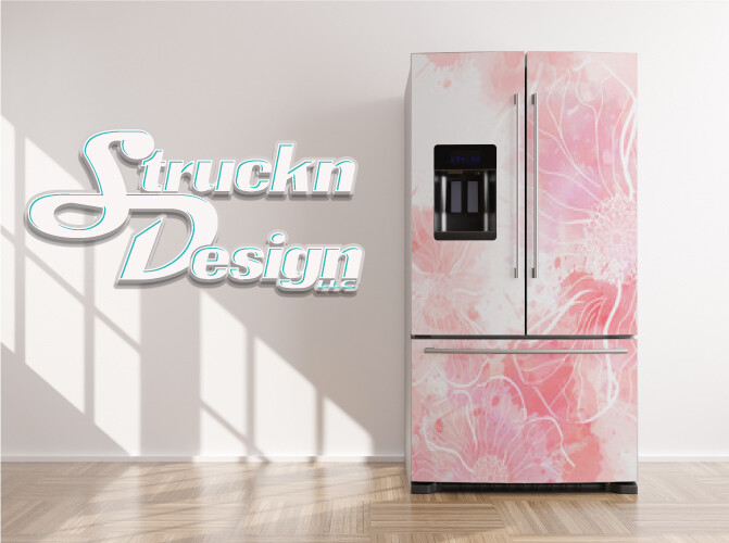 Red Purple Pink Floral Flowers Retro Fridge Freezer Wrap Side Door Vinyl Decal