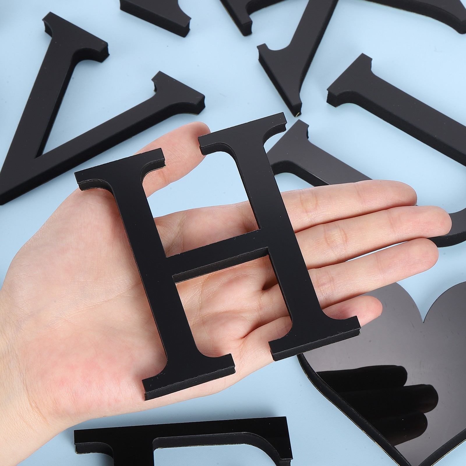 3D Acrylic Alphabet Mirror Wall Stickers Letter H Self-Adhesive Black