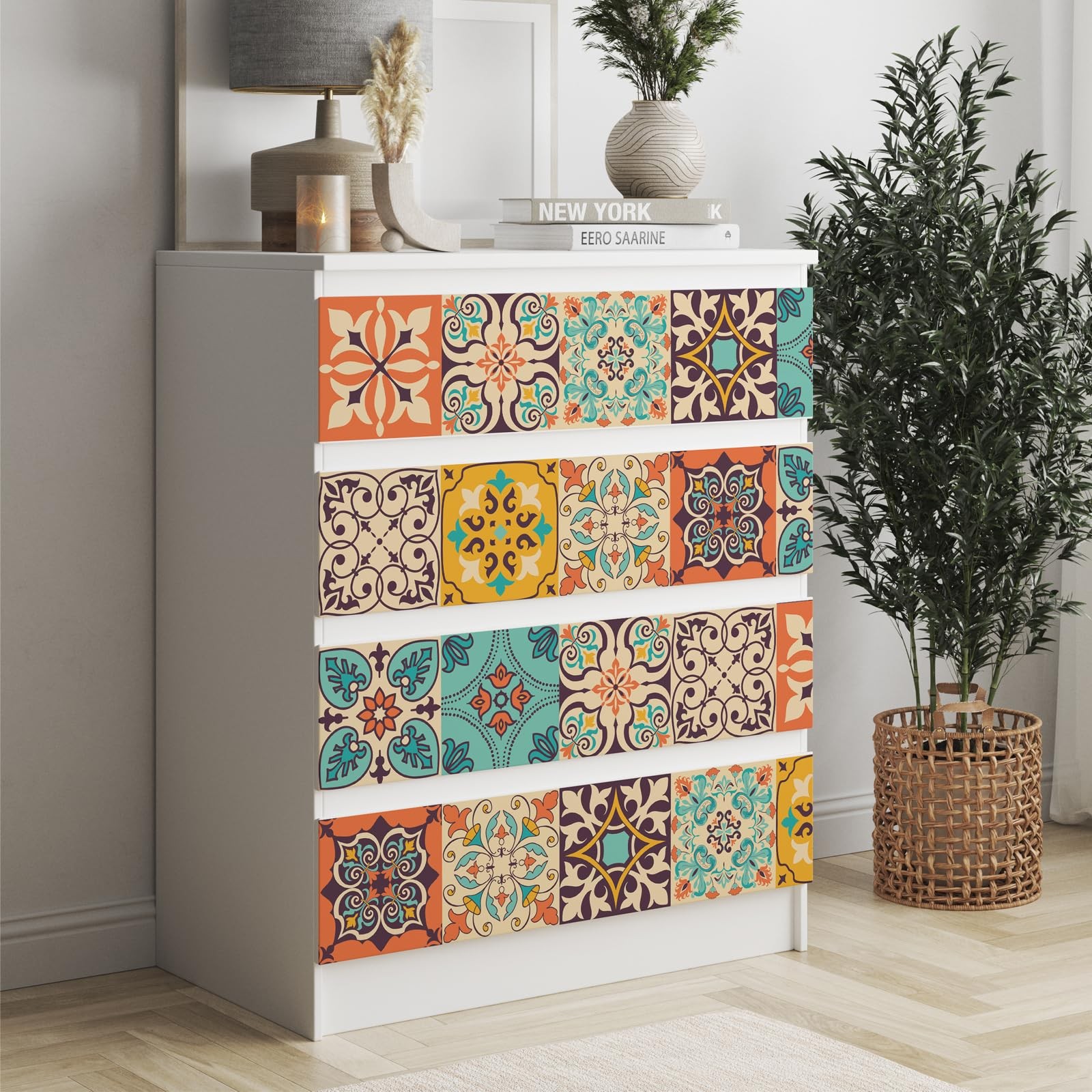 16 Pack, 5.9 Inch Terracotta and Teal Tile Stickers, Bohemian Patchwork Peel …