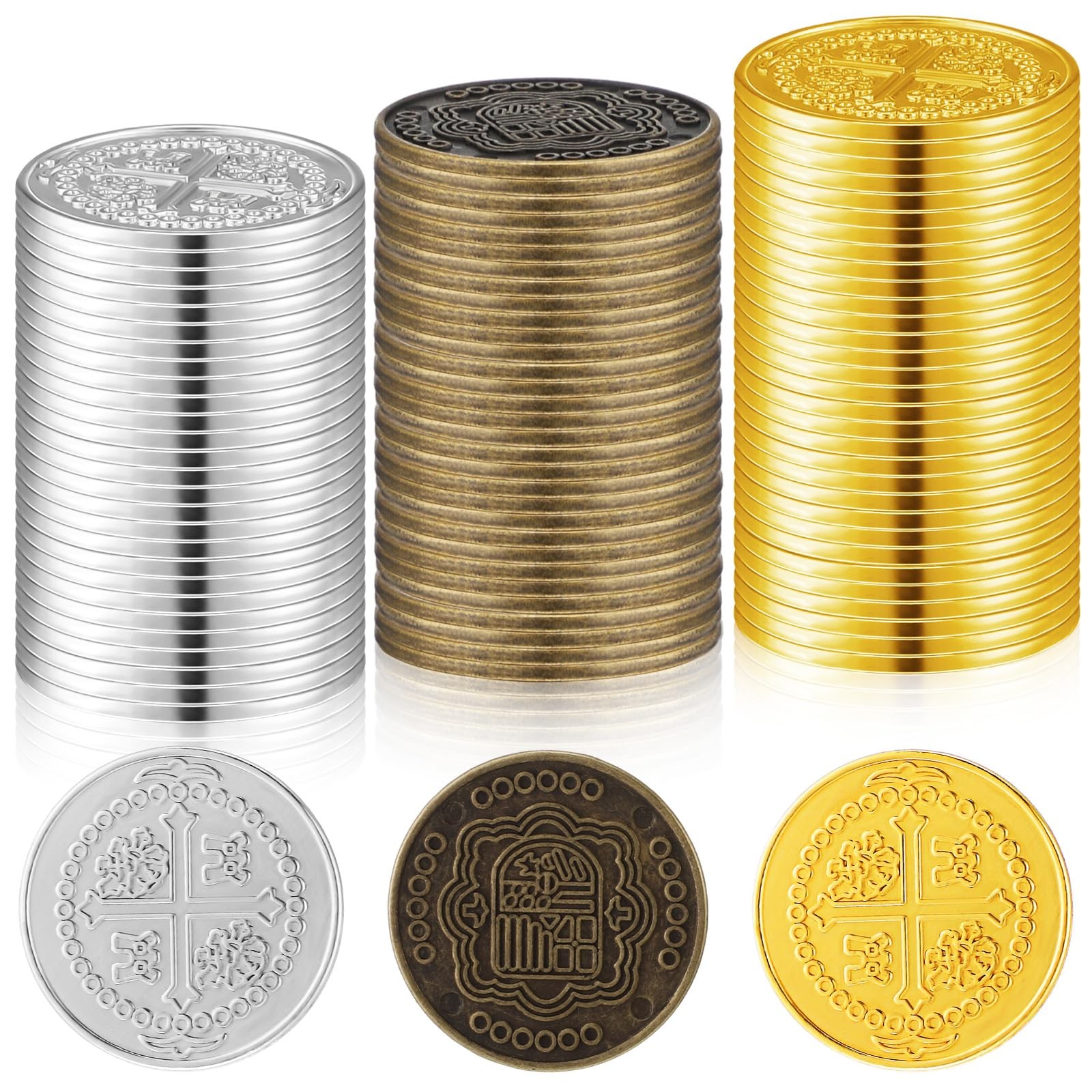 Hanaive 50 Pcs Metal Treasure Coins Stylish Style, Gold, Silver, Bronze