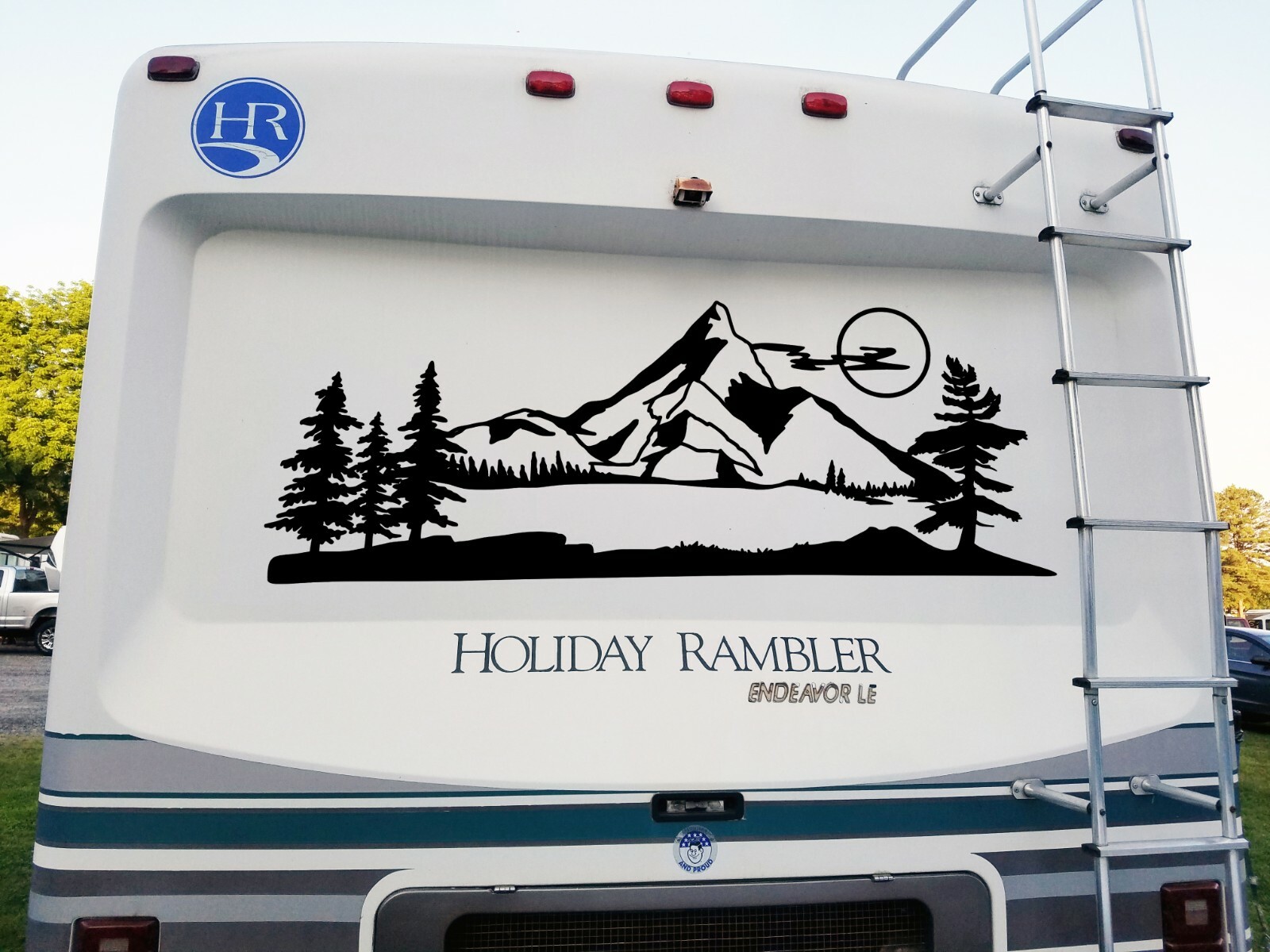 Mountains Moon Vinyl Decal V2 – Forest RV Camper Travel Trailer Graphics Scene