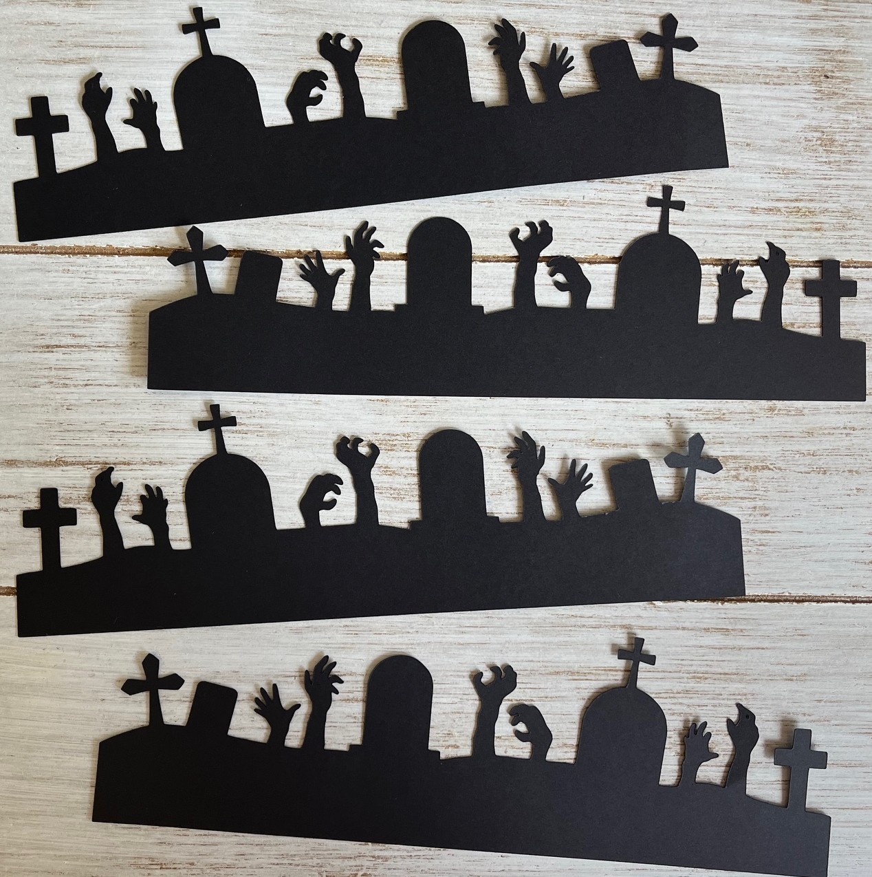 8 Paper graveyard cutouts Die cuts Halloween card making scapbooking Spooky