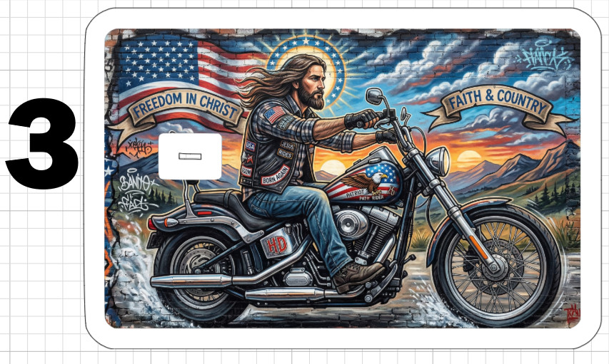 Biker Jesus Christ Loves America Credit Debit ATM Card Skin Sticker Harley Gift