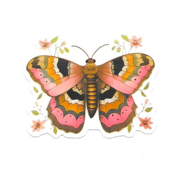 Floral Peach Moth Vinyl Sticker Vintage Orange Insect Journal Laptop Scrapbook