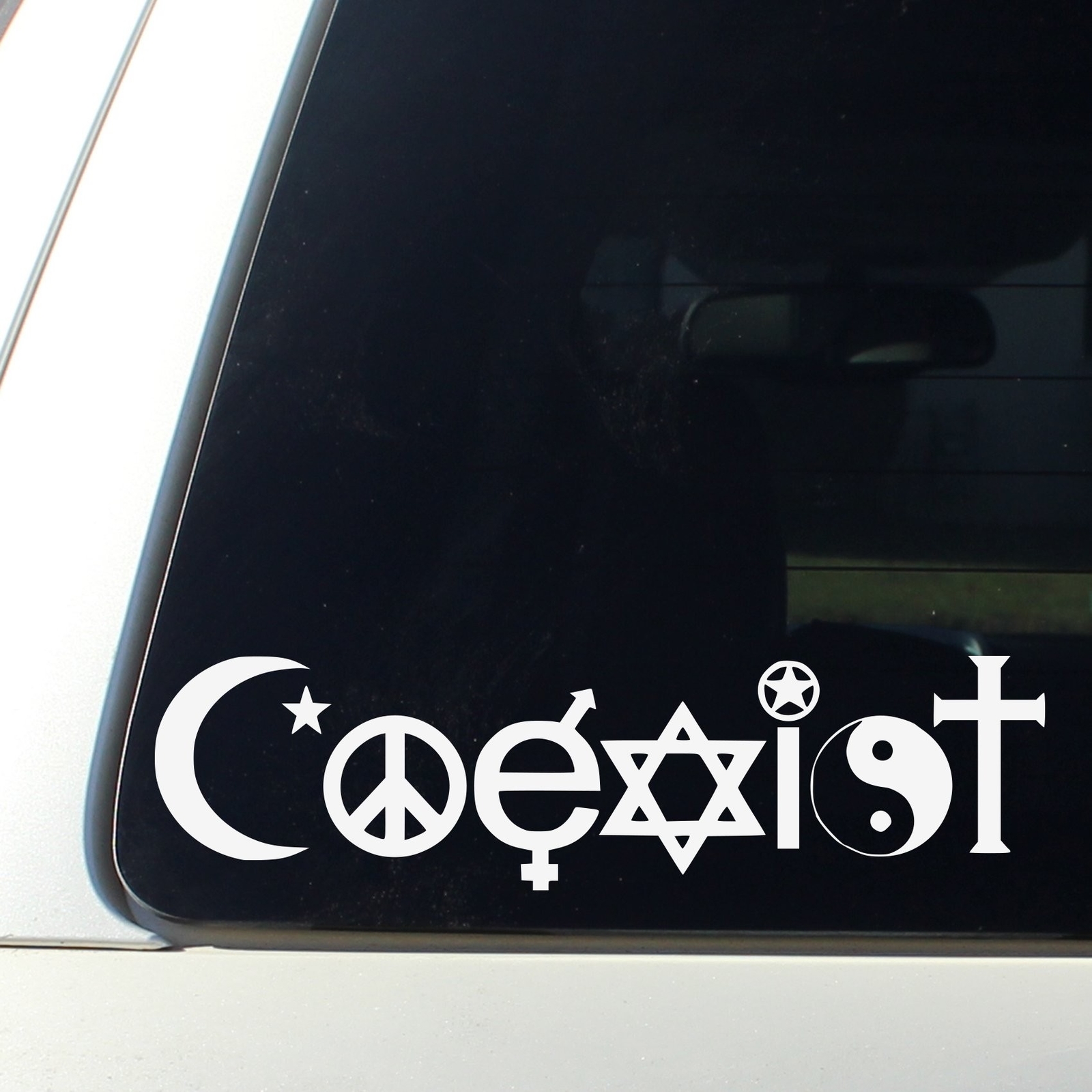 Coexist – 8 Inch Wide White Vinyl Decal Bumper Sticker