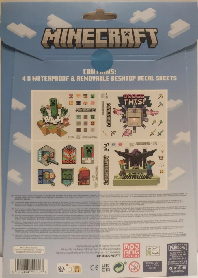 Minecraft Desktop Decals (44 Pieces Included) Reusable Waterproof