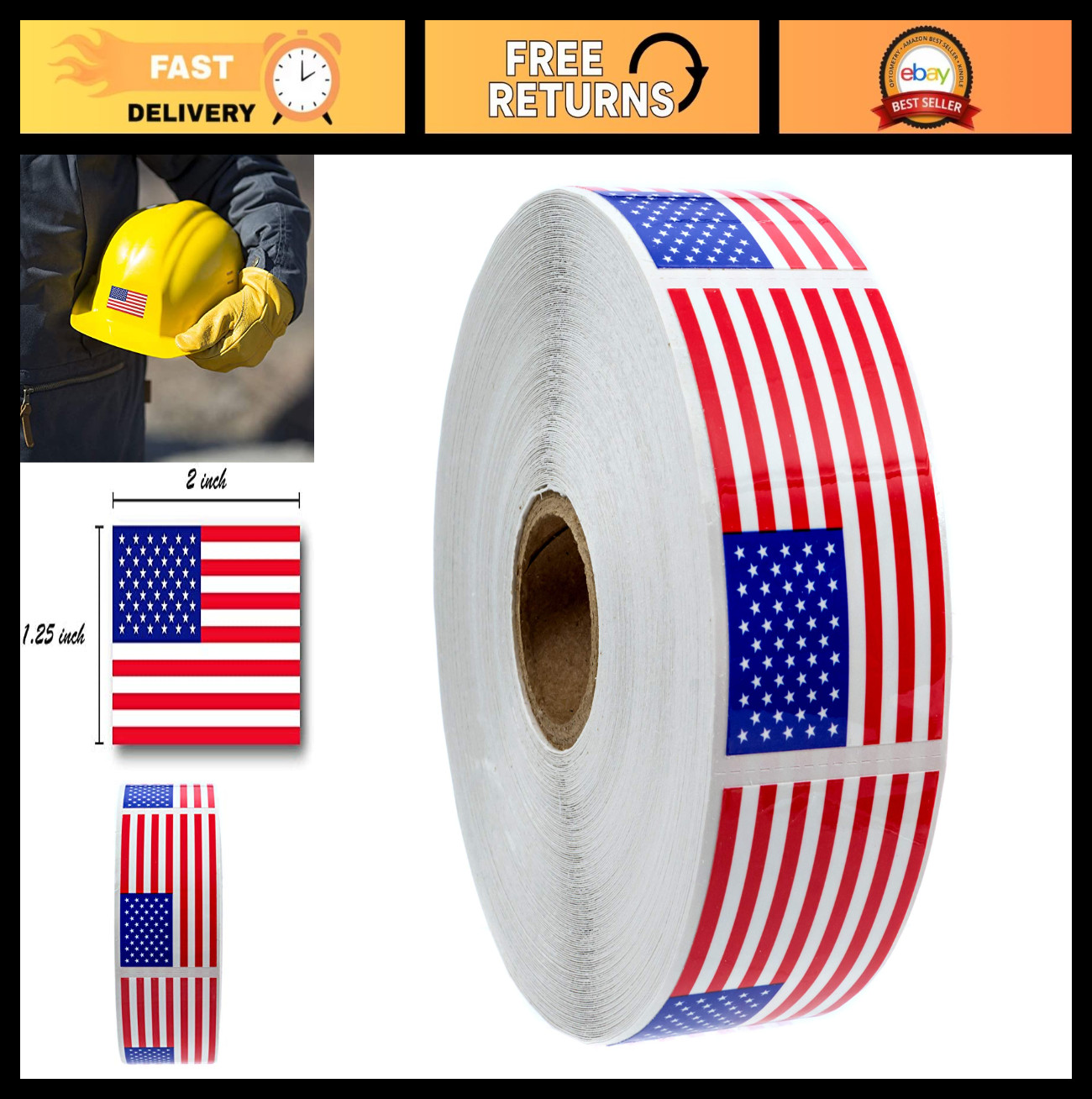 Weather Resistant USA Flag Stickers – 500 Patriotic Decals, 1.25" x 2.125" Outdo