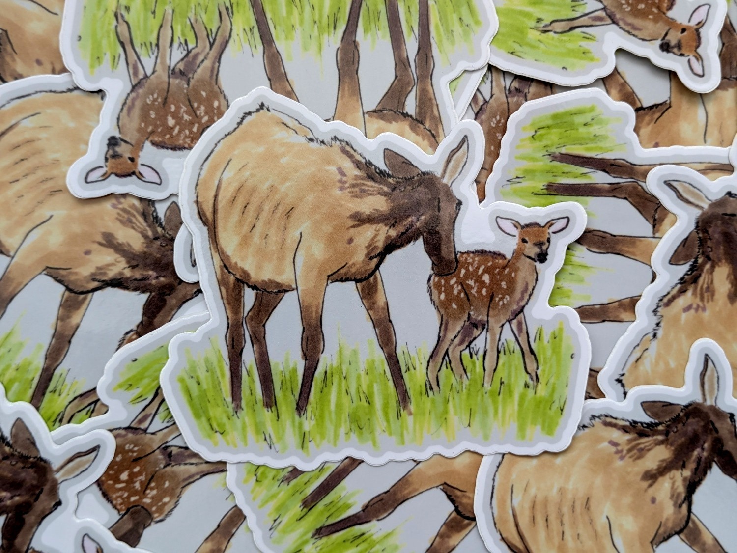 American Elk Wapiti Cow and Calf 4" Indoor/Outdoor Vinyl Sticker Deer
