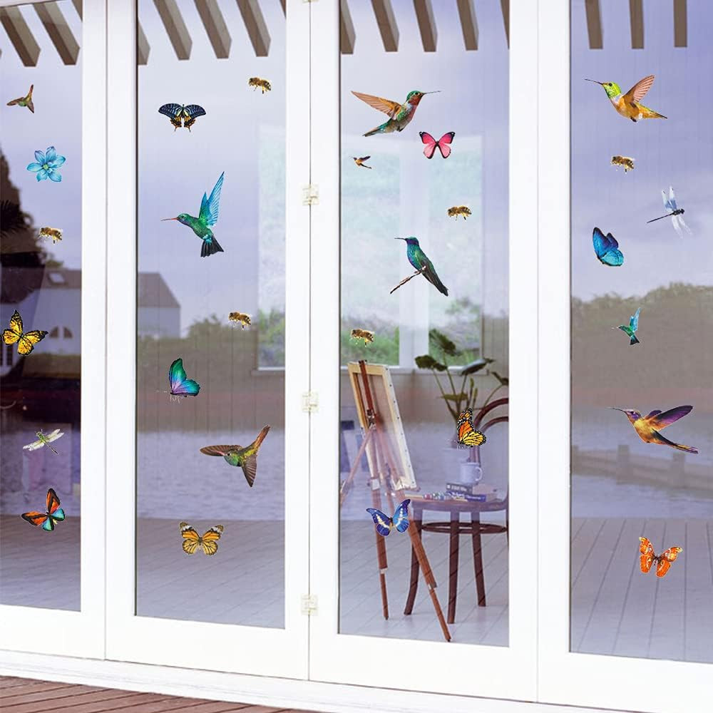 32Pcs Watercolor Butterfly and Hummingbird Stickers, Bee Dragonfly Flower Wall D