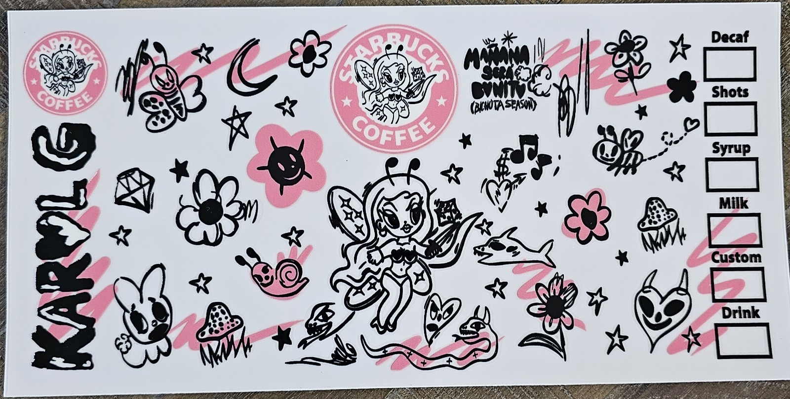 Karol G Starbucks Coffee UV DTF CUP WRAP TRANSFER DECAL
