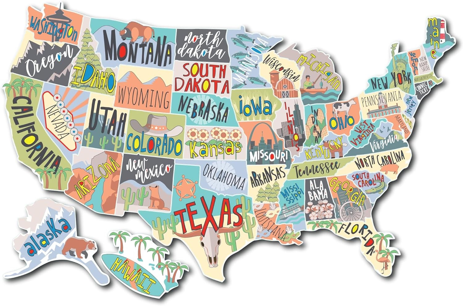 RV State Map Decal 50 US States Vinyl Bumper Sticker for RVs Campers