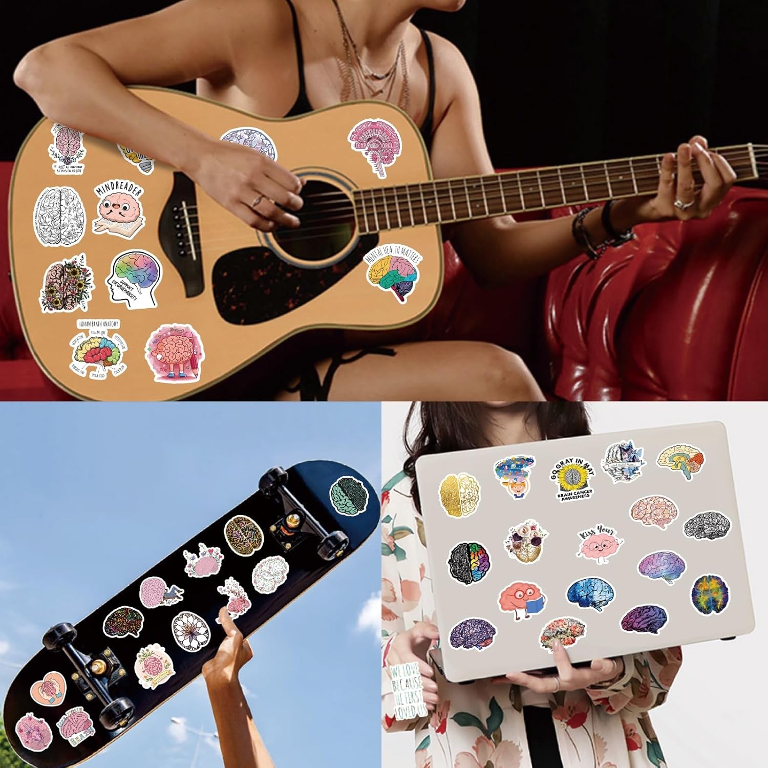 50 Pcs Brain Stickers Pack | Colorful Vinyl
