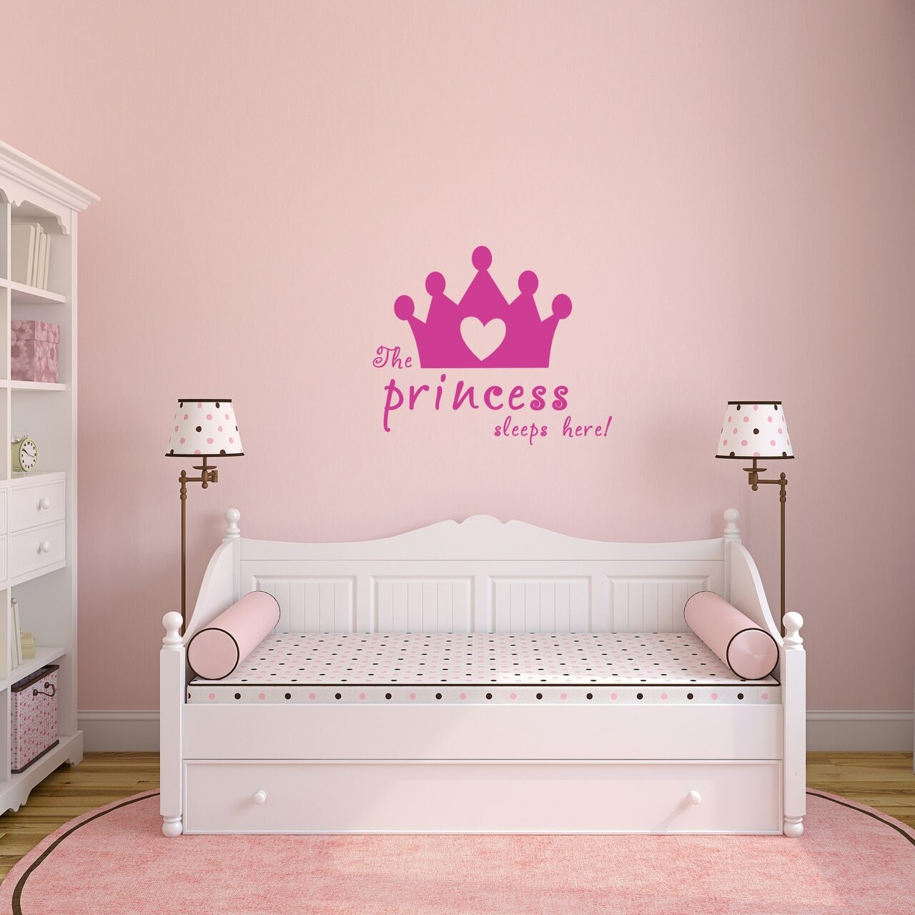 The Princess Sleeps Here Wall Decal – Nursery, Kids, Bedroom, Fairy Tale, Crown