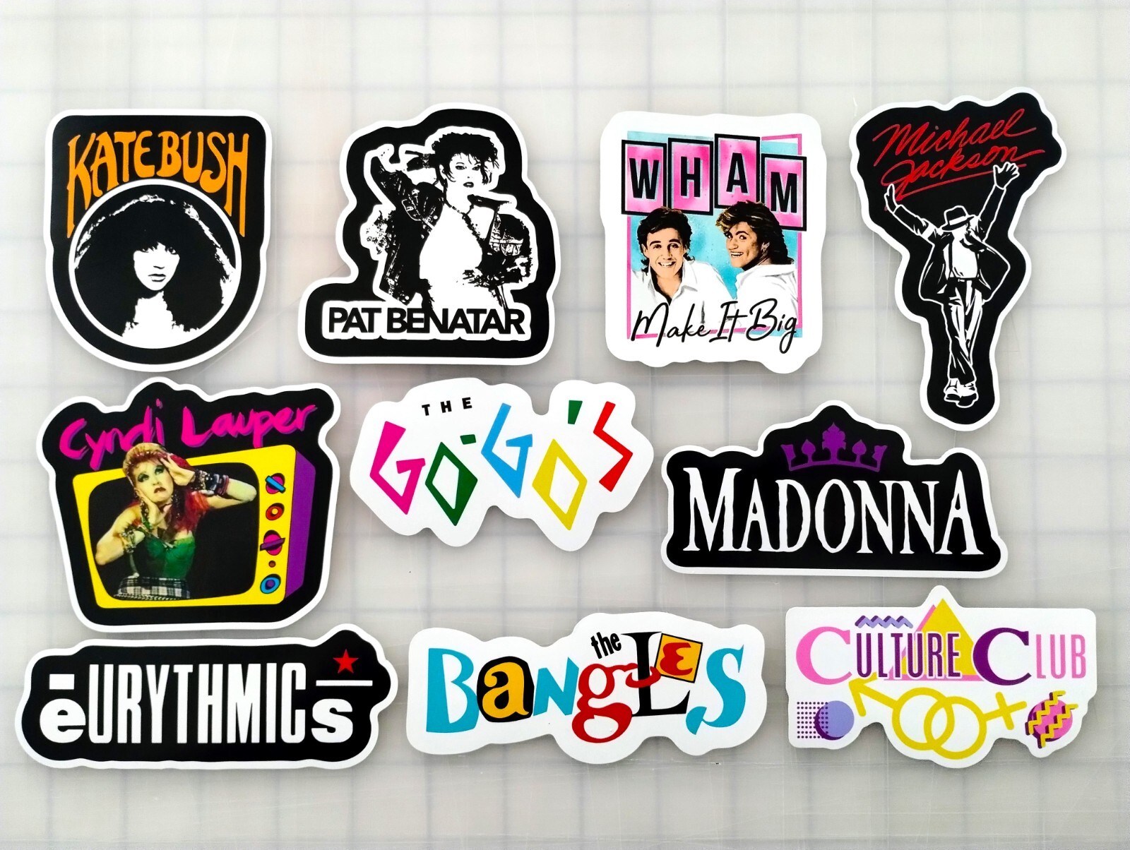 80's Pop Rock Band Vinyl Sticker Lot (10) SET 1 Benatar Lauper Go Gos Madonna