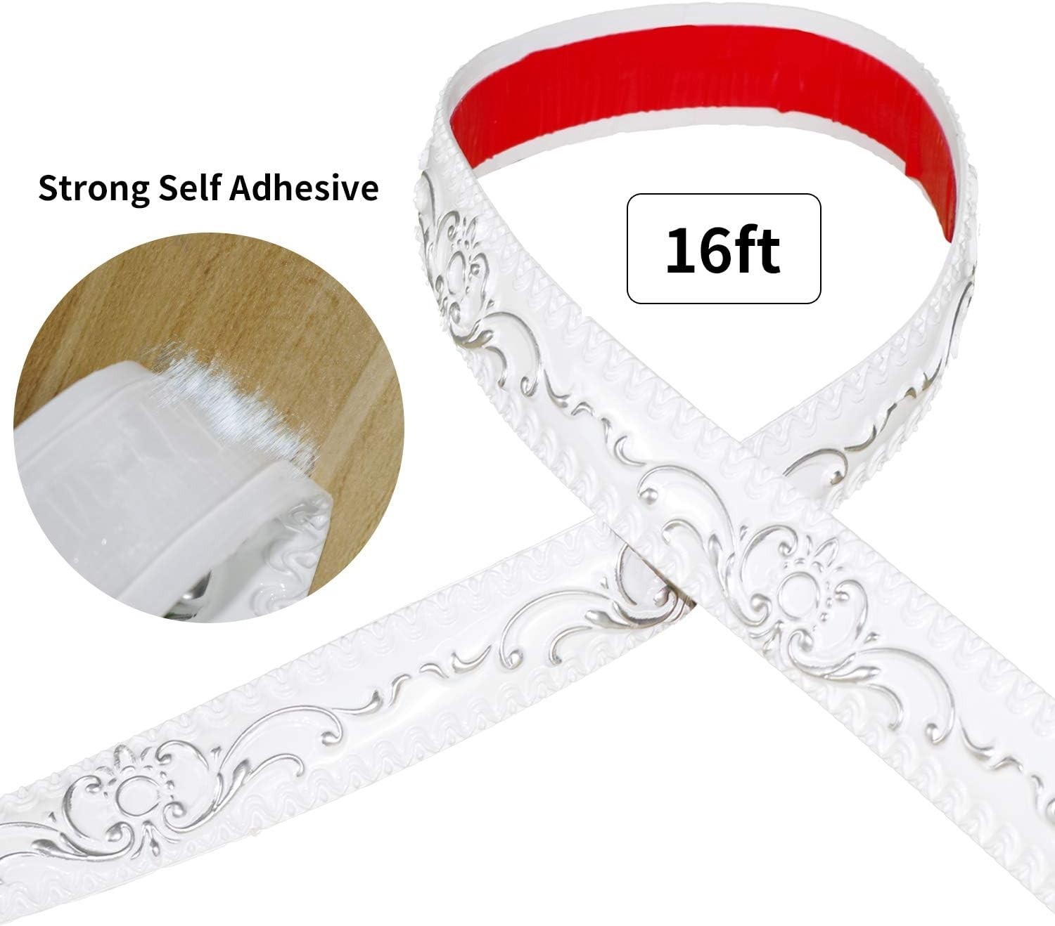 Self-Adhesive Flexible Molding Trim – 16.4ft Waterproof White/Silver Decor