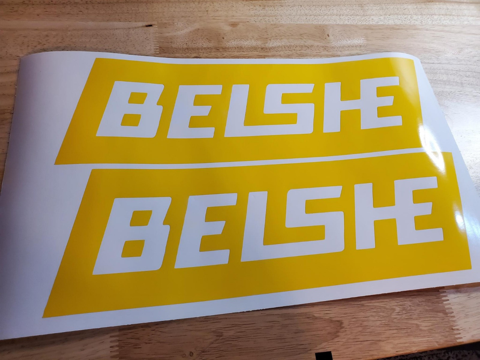 belshe trailer DECALS replacement Stickers (2) 8×2.5" Gloss yellow USA FAST